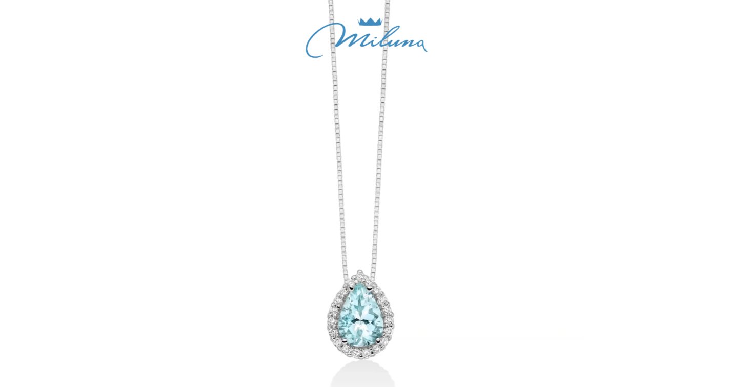 Collana Miluna con acquamarina a goccia e contorno di diamanti in oro bianco - CLD4723