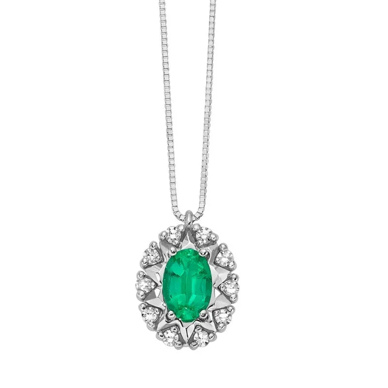 Collana Miluna in oro bianco 18kt, smeraldo e giro di diamanti - CLD4901