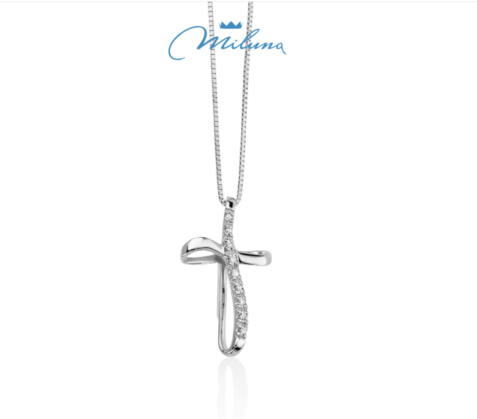 Collana Miluna in oro bianco con croce e diamanti - CLD745