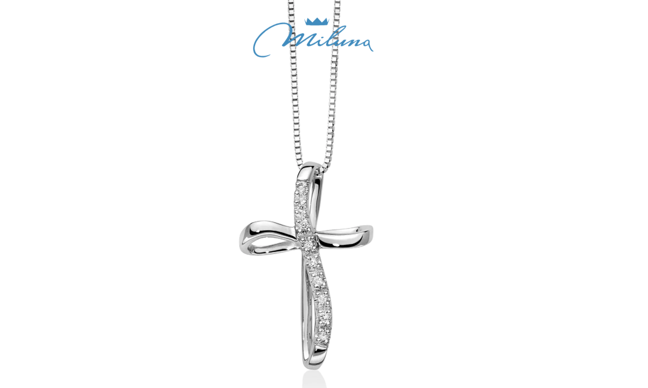 Collana Miluna in oro bianco con croce e diamanti - CLD745