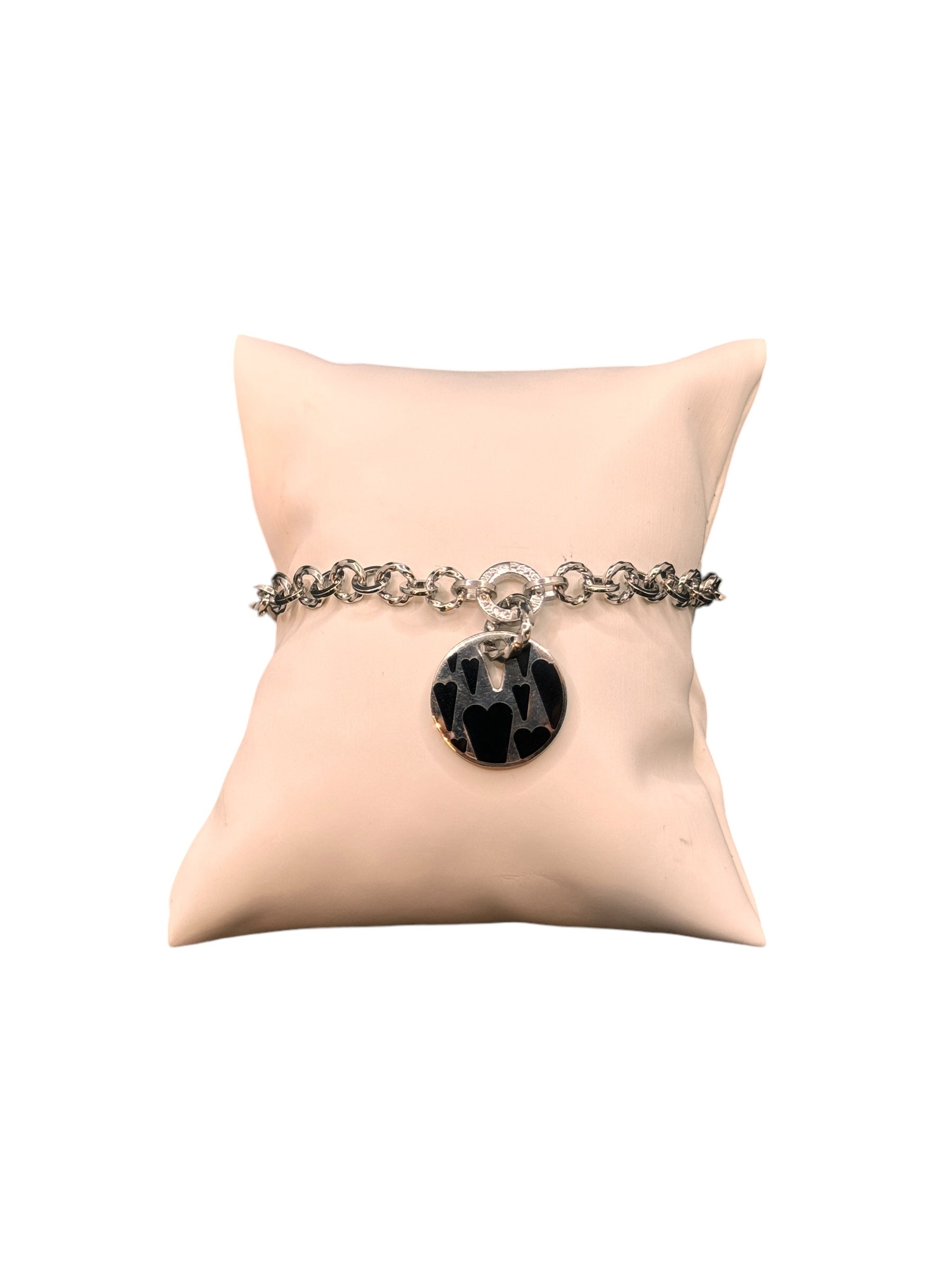 Pianegonda-Silberarmband mit ovalem Silber- und schwarzem Emaille-Anhänger – BA010849