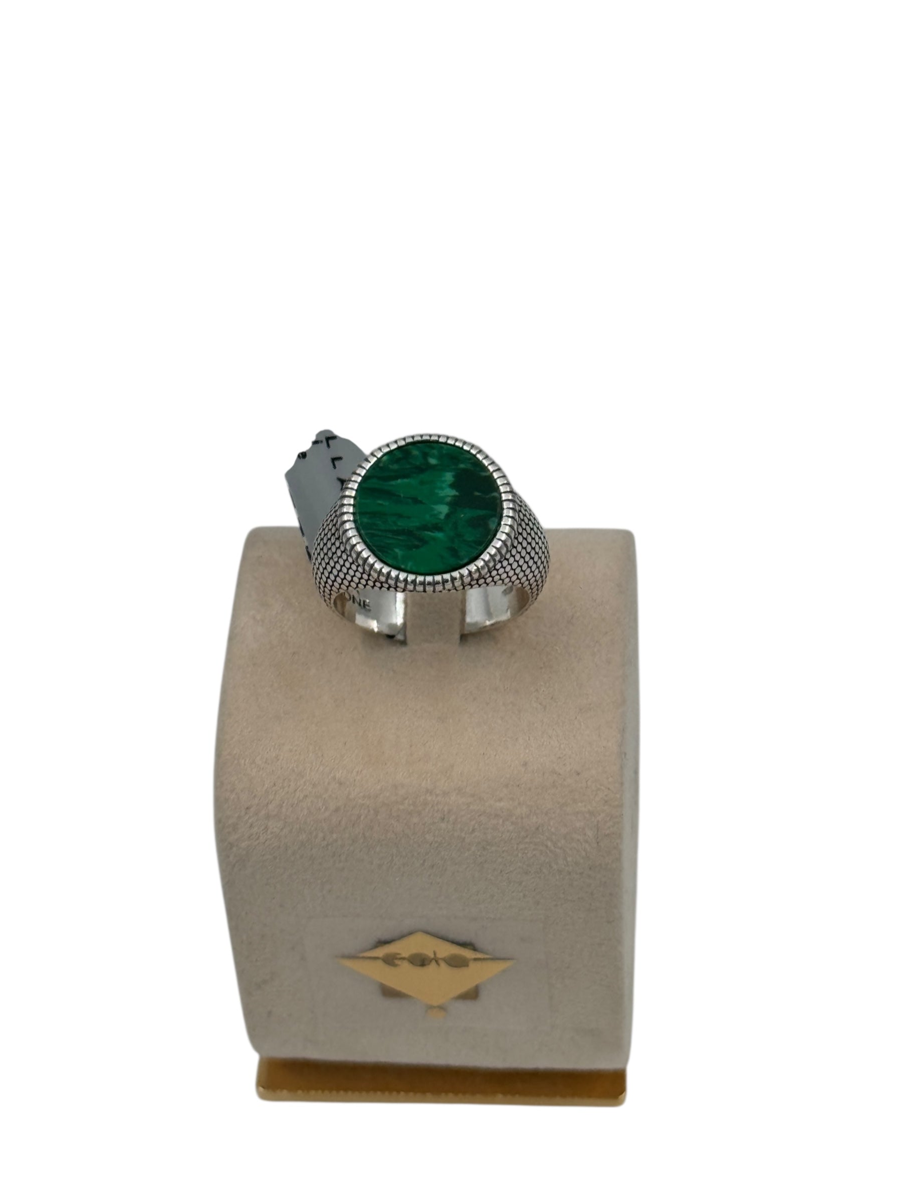 Anello Spadarella in argento, uomo, pietra tonda, pasta di malachite verde - AN723