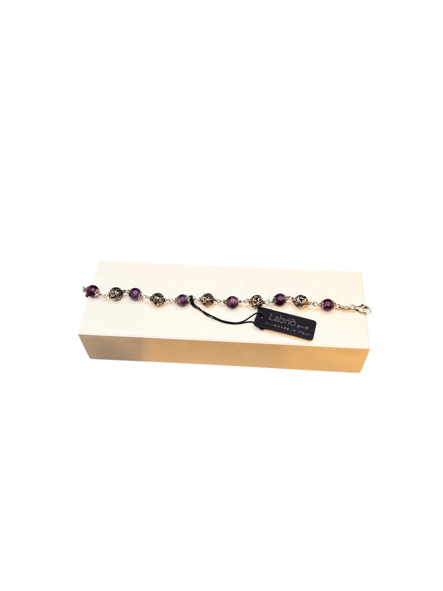 LABRIOLA-ARMBAND MIT AMETHYSTKUGELN UND POLIERTEM SILBER - 2108
