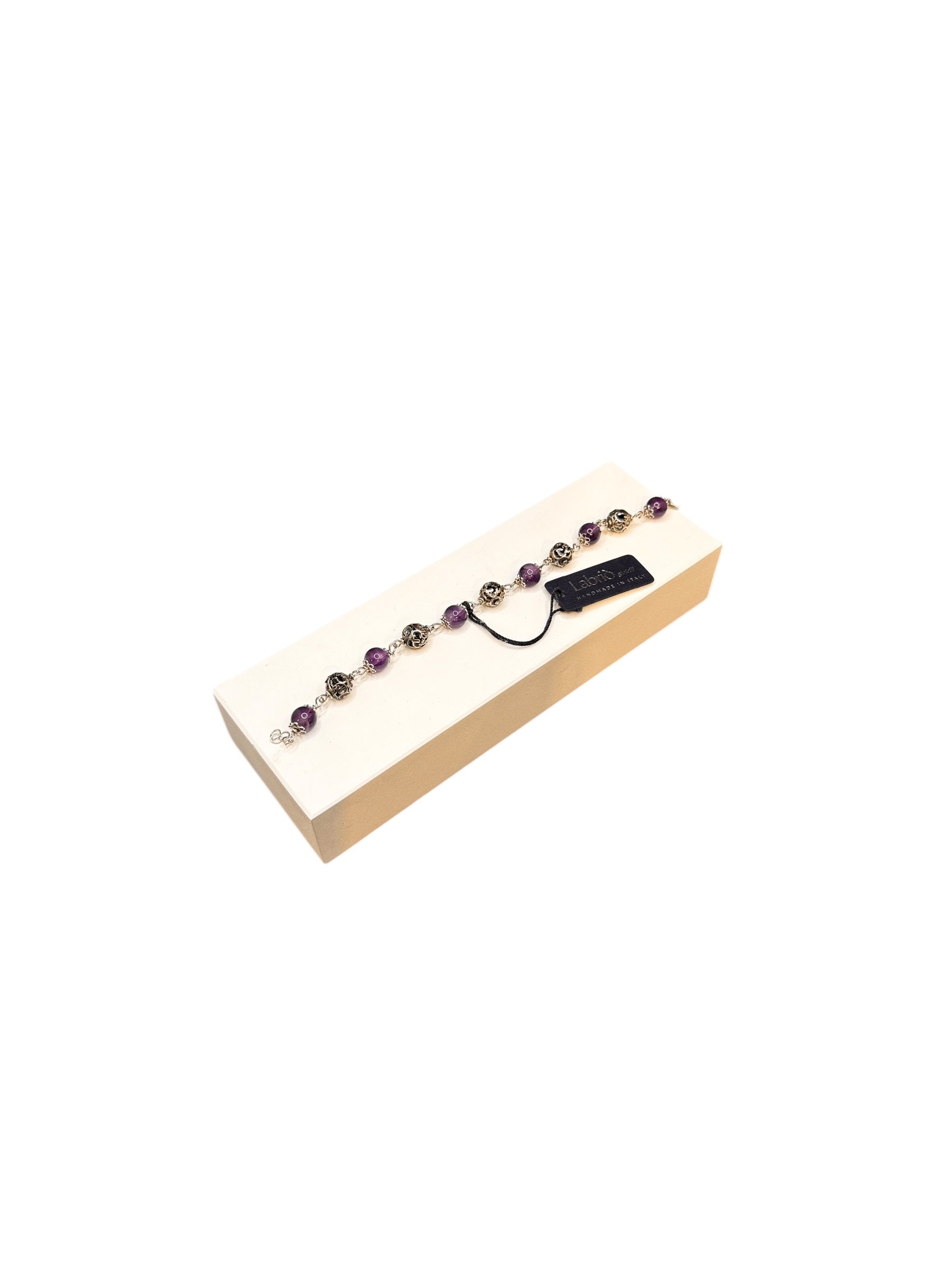 LABRIOLA-ARMBAND MIT AMETHYSTKUGELN UND POLIERTEM SILBER - 2108