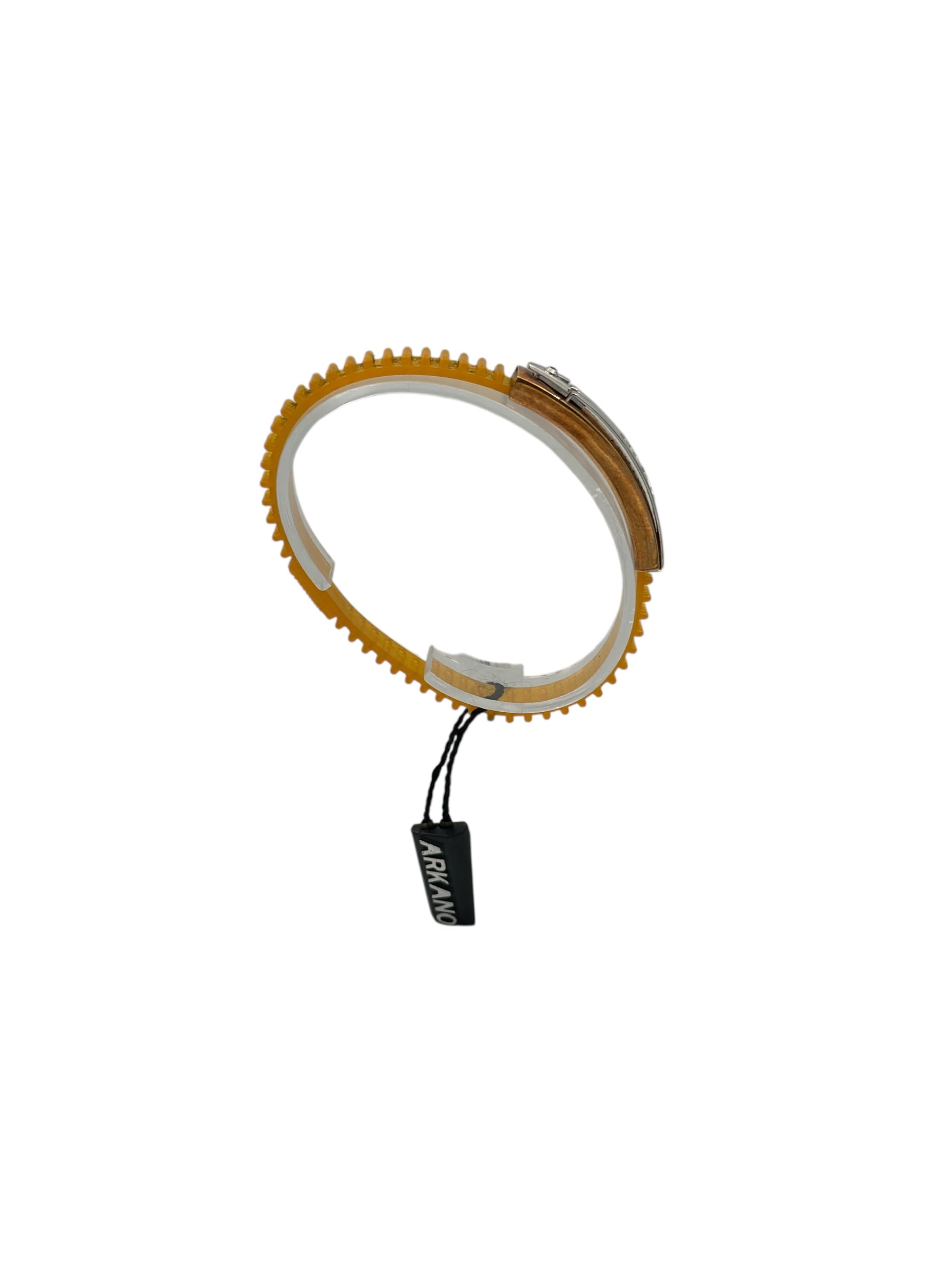 Bracciale Arkano in caucciù, colore giallo, e acicaio 316L, con placchetta centrale rivestita di oro rosa 18kt - BRIAT1 N