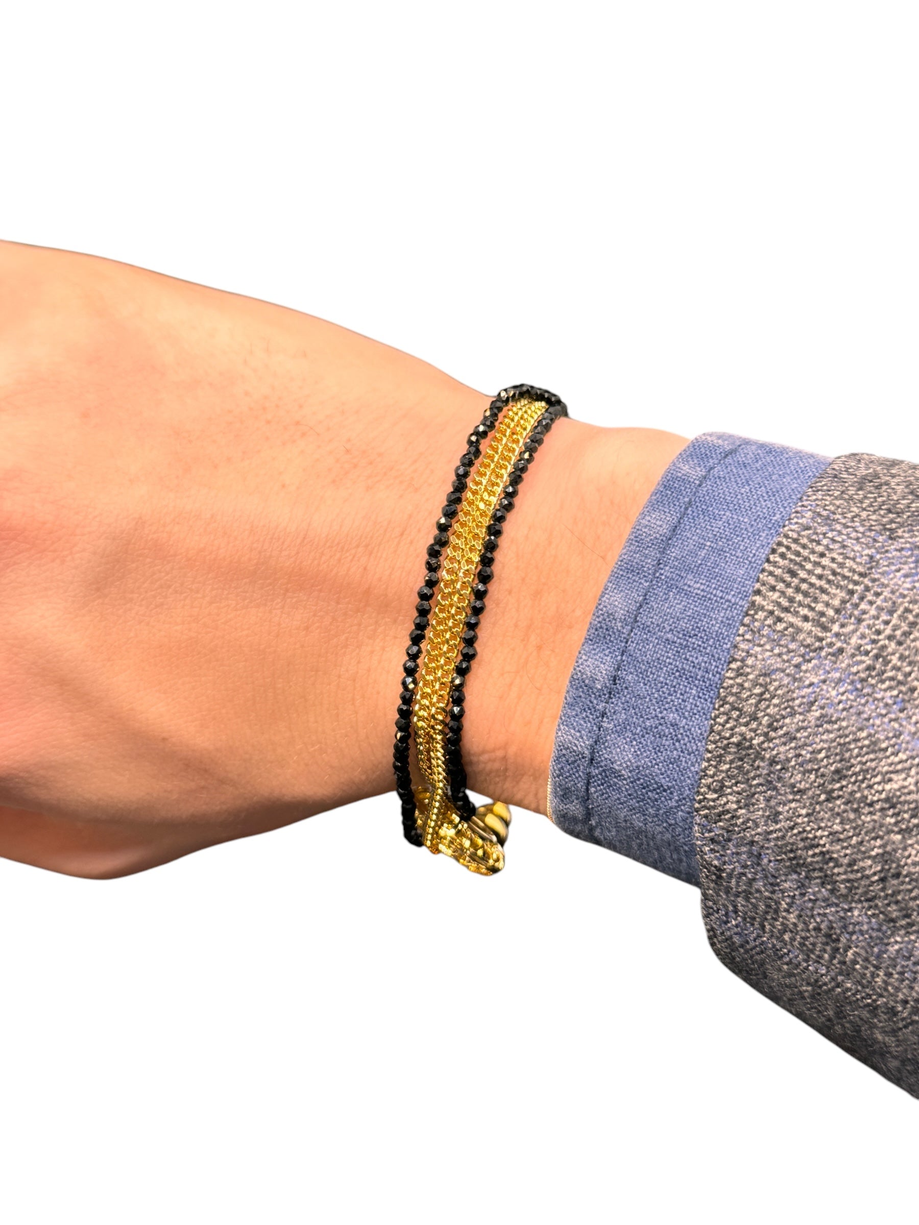 Vierreihiges Armband aus vergoldeter Bronze mit schwarzen Steinen - FIRENZE BR 048