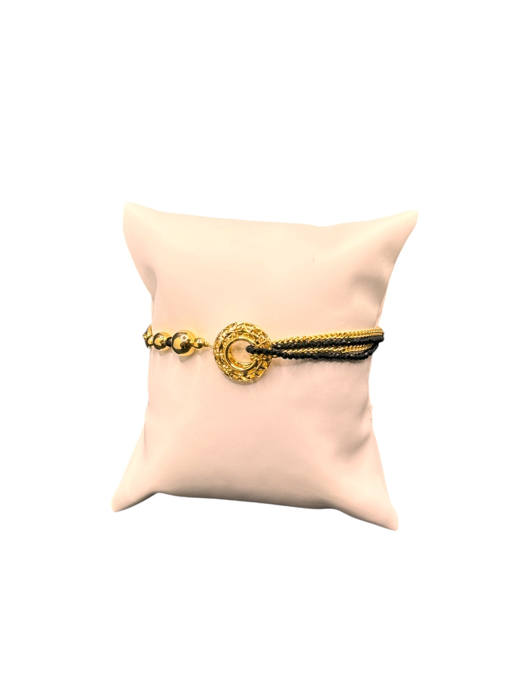 Mehrreihiges Armband aus vergoldeter Bronze mit schwarzen Steinen - FIRENZE BR 043