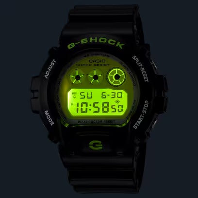 G-SHOCK CLASSIC "VERRÜCKTE FARBE",
DW-6900-SERIE, fluoreszierendes gelbes Zifferblatt, 50 mm – DW-6900RCS-1ER