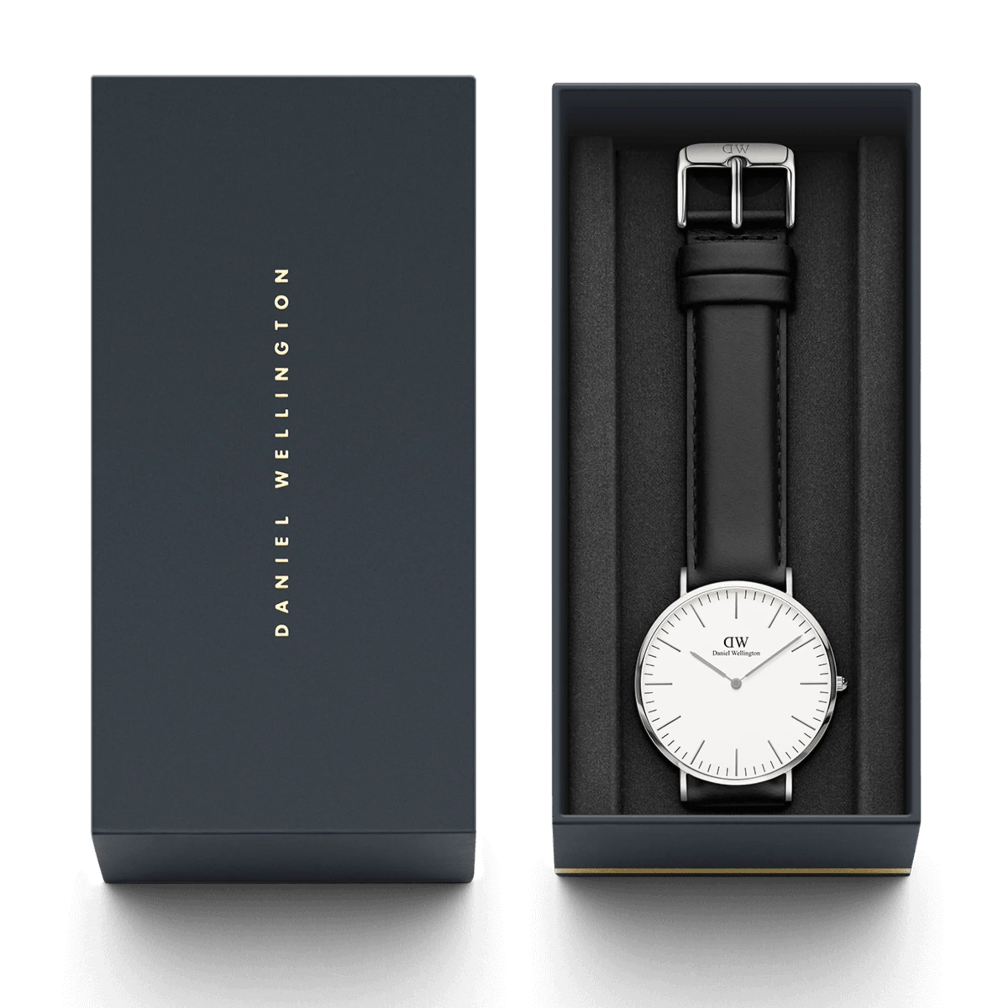 Orologio Daniel Wellington Classic Sheffield Silver, cinturino di pelle nero e quadrante bianco, 40mm - DW00100020