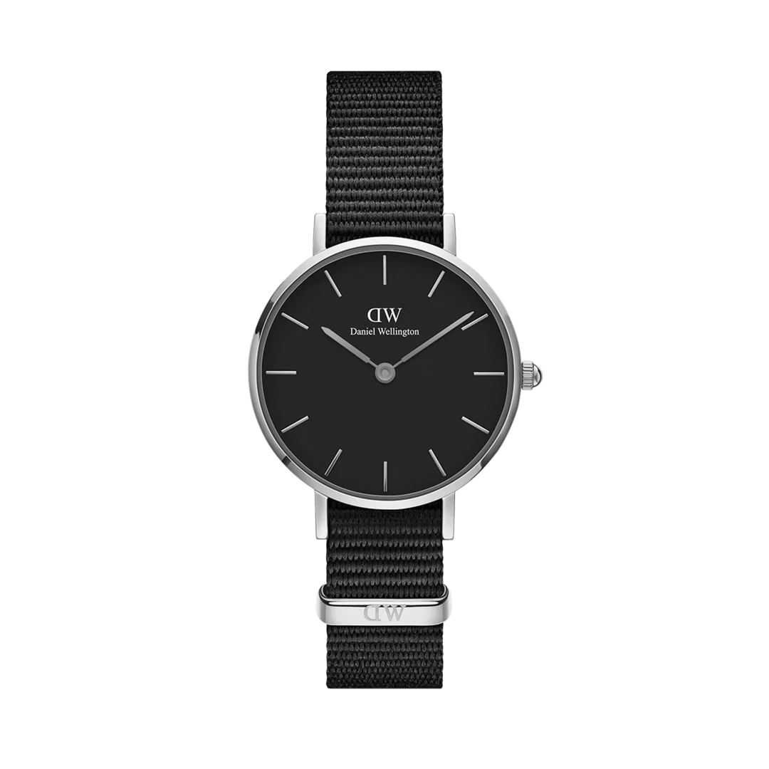 Daniel Wellington Petite Cornwall Schwarz-Silber-Uhr, schwarzes Zifferblatt, 28 mm – DW00100216