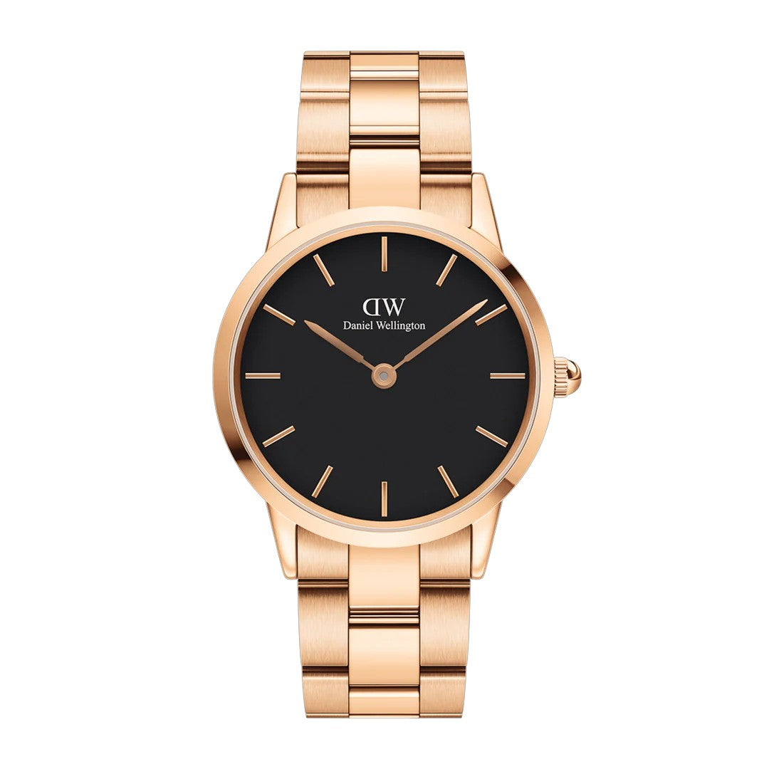 Orologio Daniel Wellington Iconic Link Black Rose Gold, quadrante nero, 40mm - DW00100344