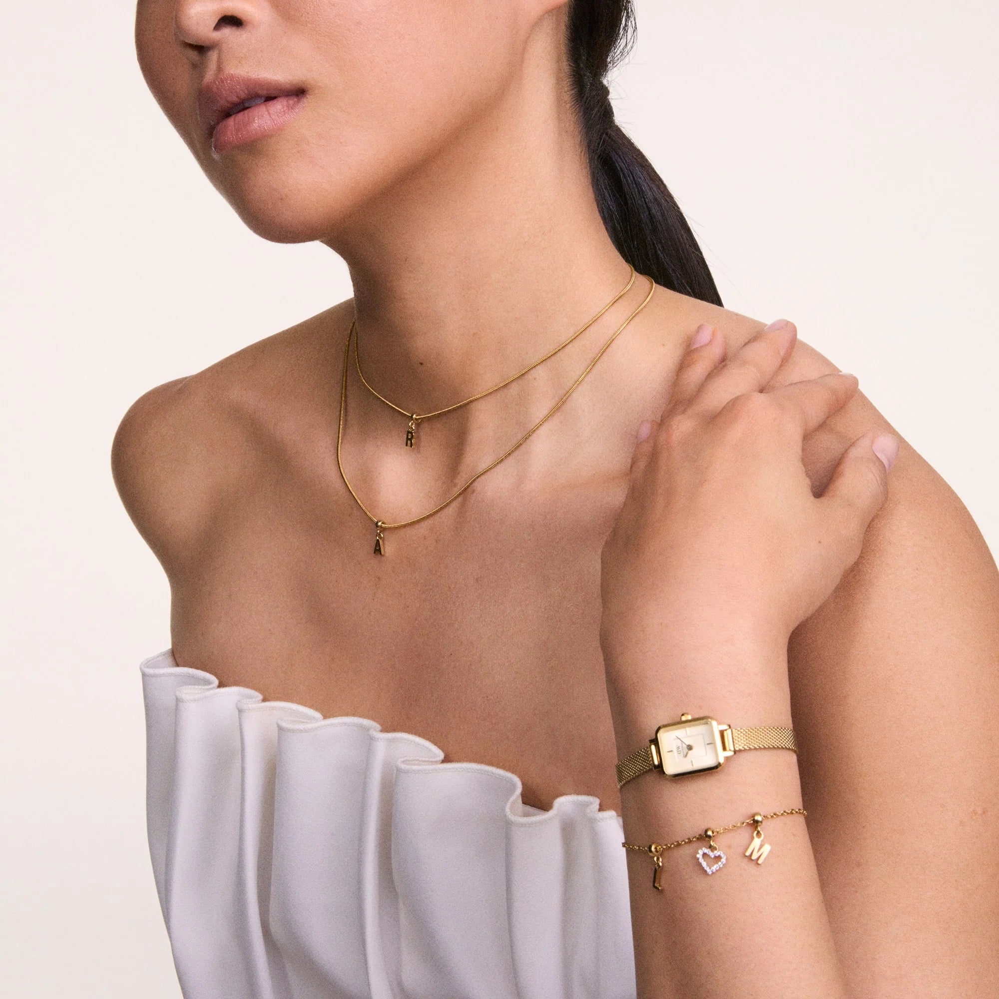 Orologio Daniel Wellington Quadro Mini Evergold Champagne, cinturino color oro e quadrante bianco, 15.4x18.2mm - DW00100656