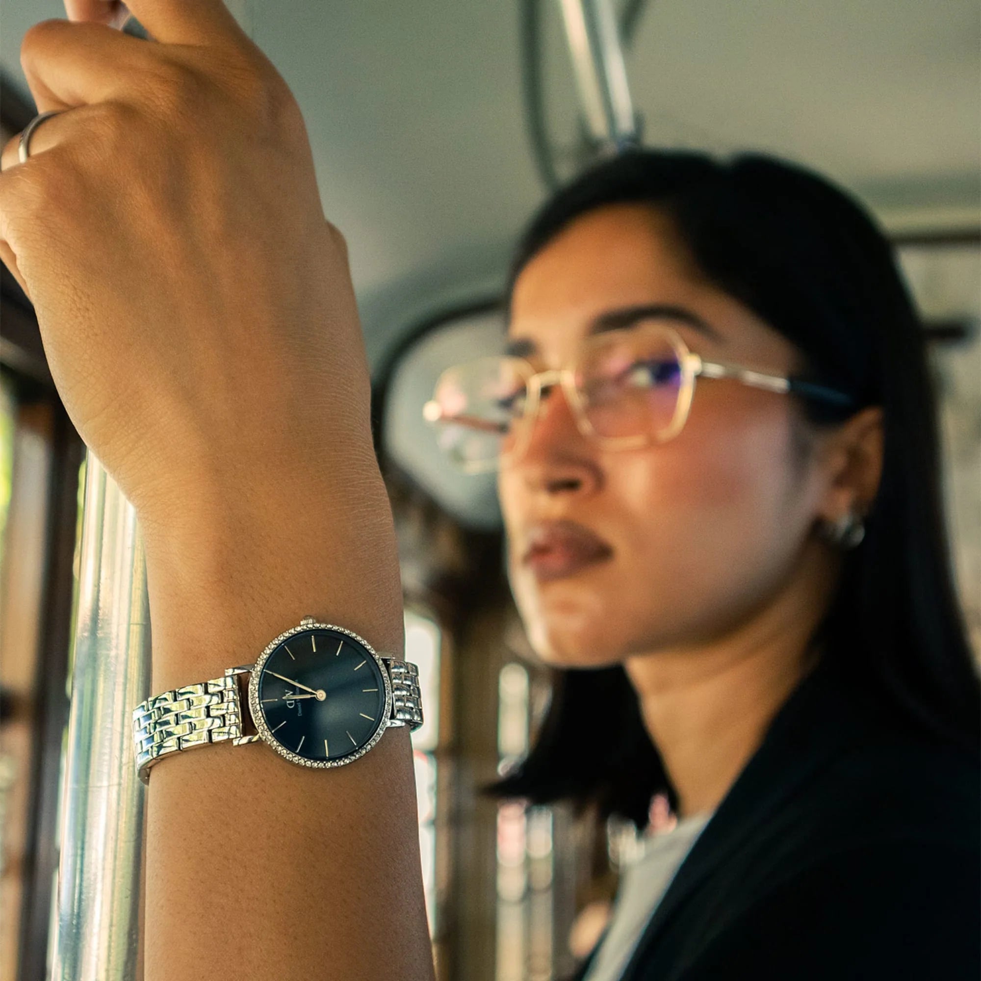 Daniel Wellington Petite Lumine Bezel 5-Link Arctic S Watch, Midnight Blue Dial, 28mm - DW00100664