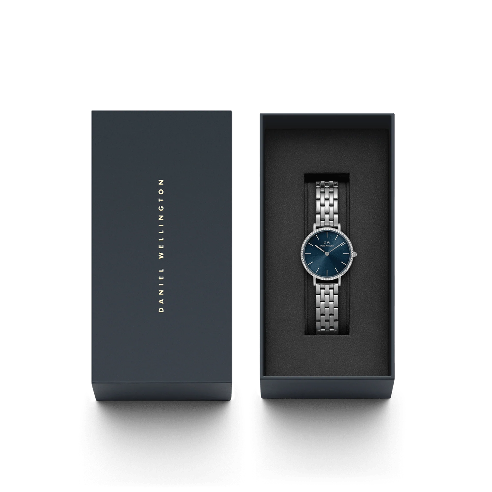 Daniel Wellington Petite Lumine Bezel 5-Link Arctic S Watch, Midnight Blue Dial, 28mm - DW00100664