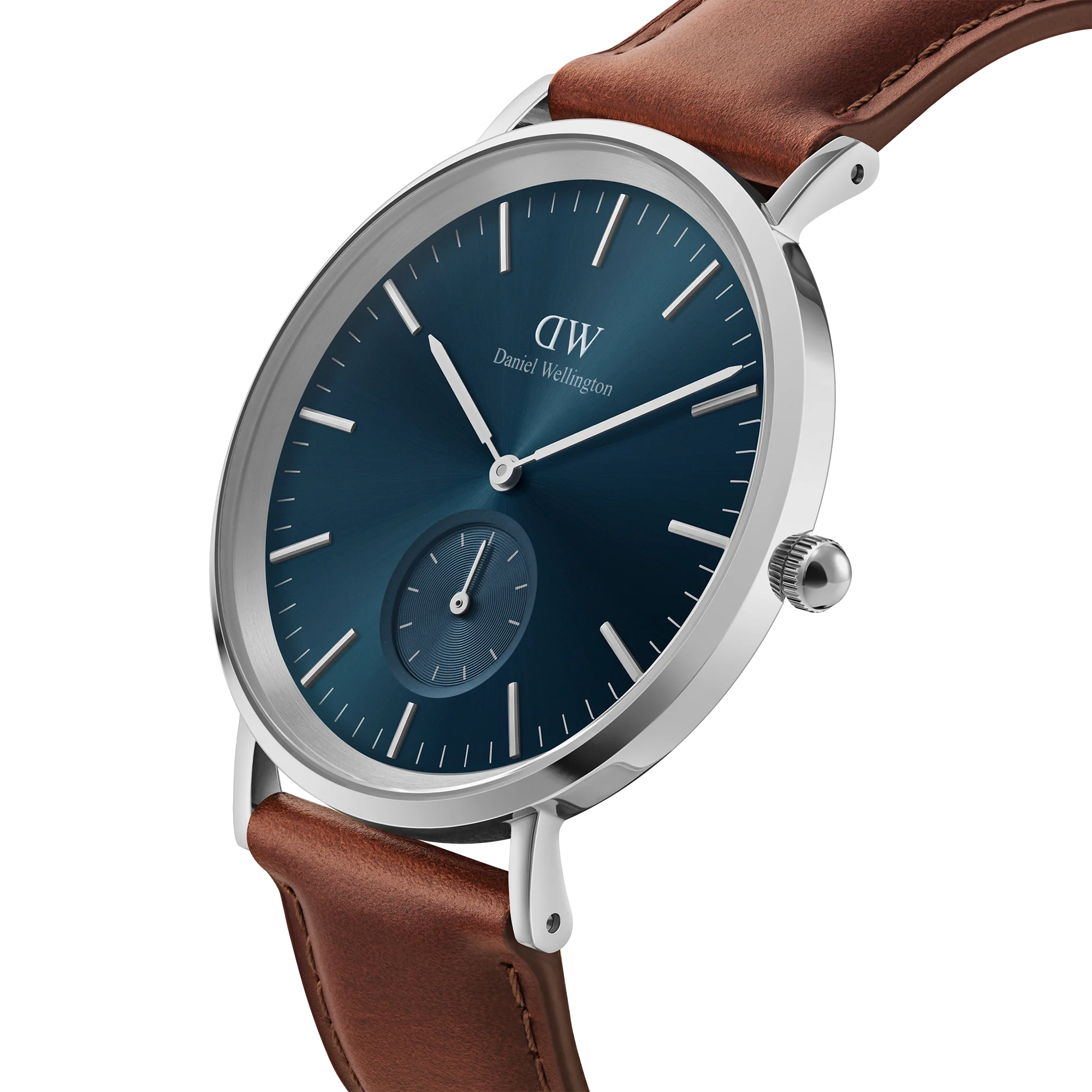 Orologio Daniel Wellington Classic Multi-Eye St Mawes Arctic Silver, cinturino di pelle marrone e quadrante Blu, 40mm - DW00100709