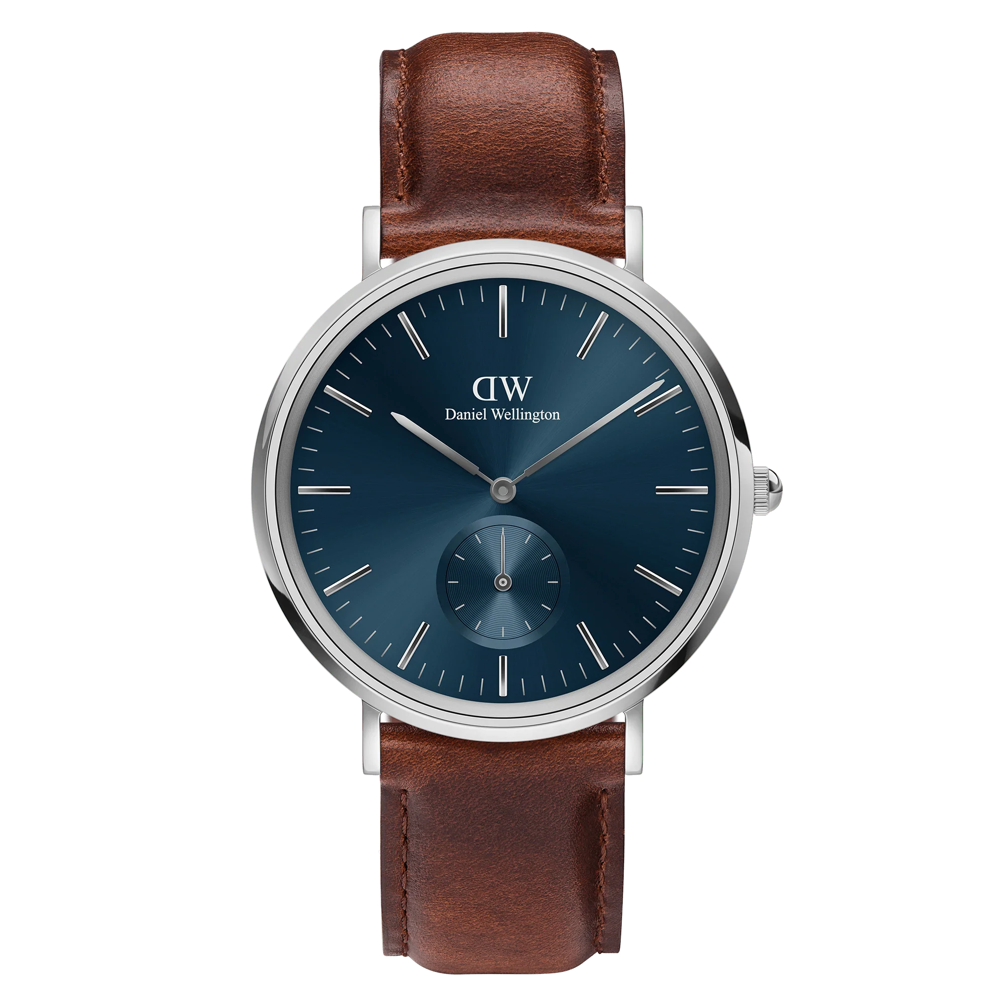 Orologio Daniel Wellington Classic Multi-Eye St Mawes Arctic Silver, cinturino di pelle marrone e quadrante Blu, 40mm - DW00100709