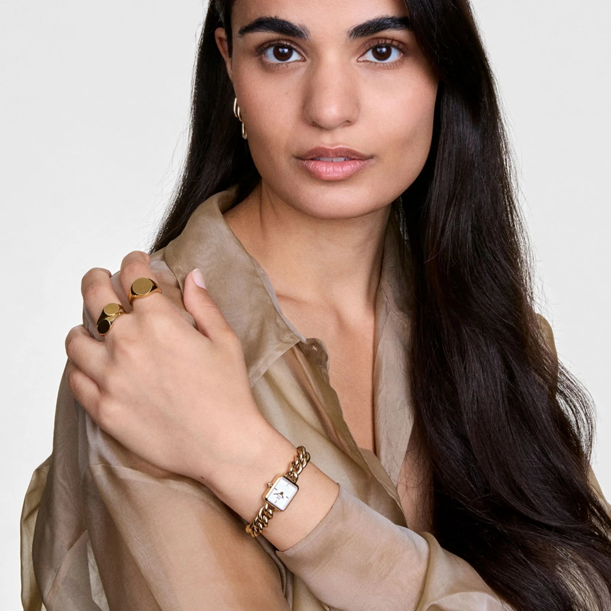 Orologio Daniel Wellington Jolie Chain Gold, orologio gioiello in acciaio dorato con quadrante bianco, 15.4x18.2mm - DW00100836