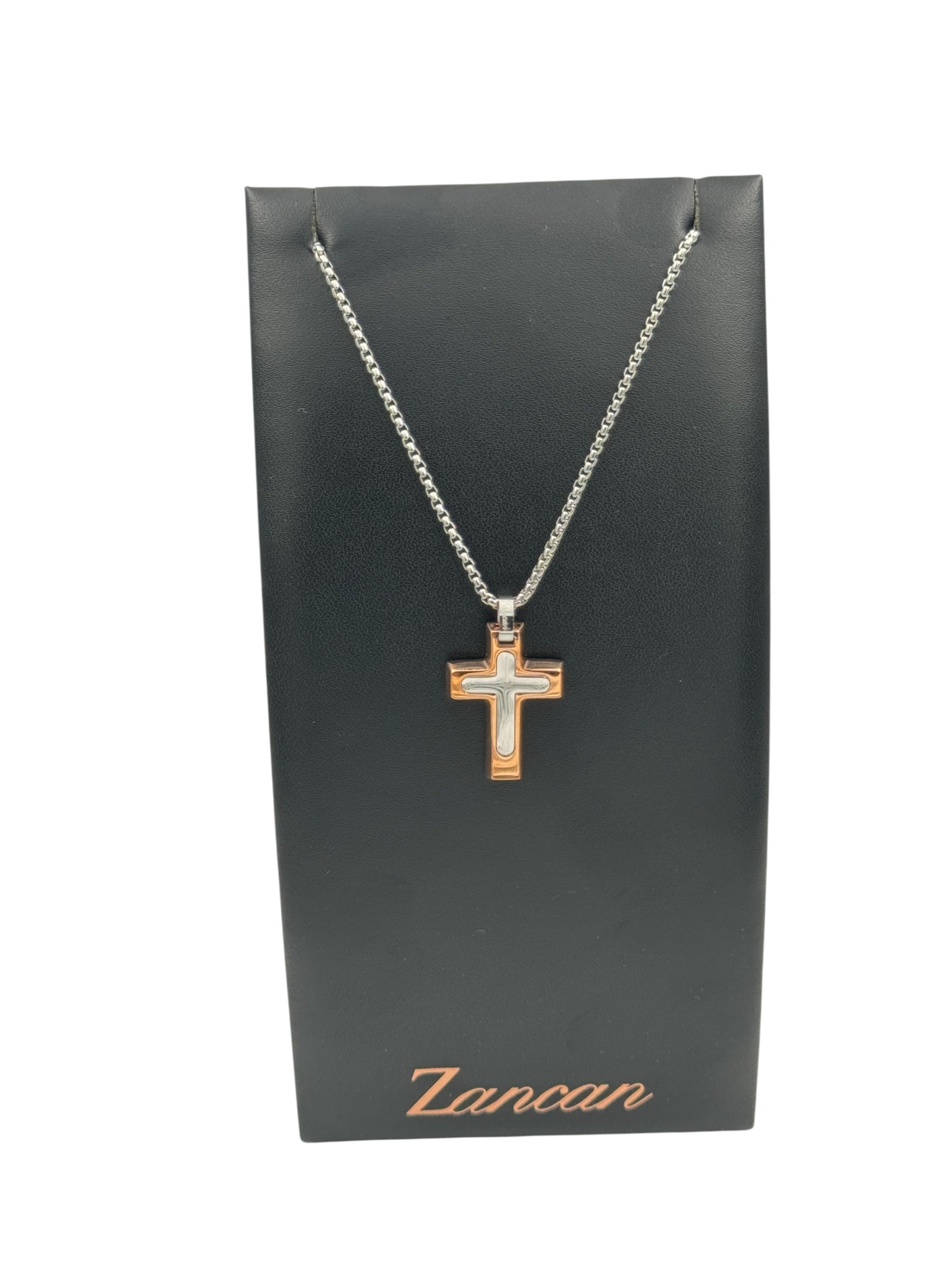 Zancan Herren-Halskette aus Edelstahl mit Kreuzanhänger aus Roségold – EHC173