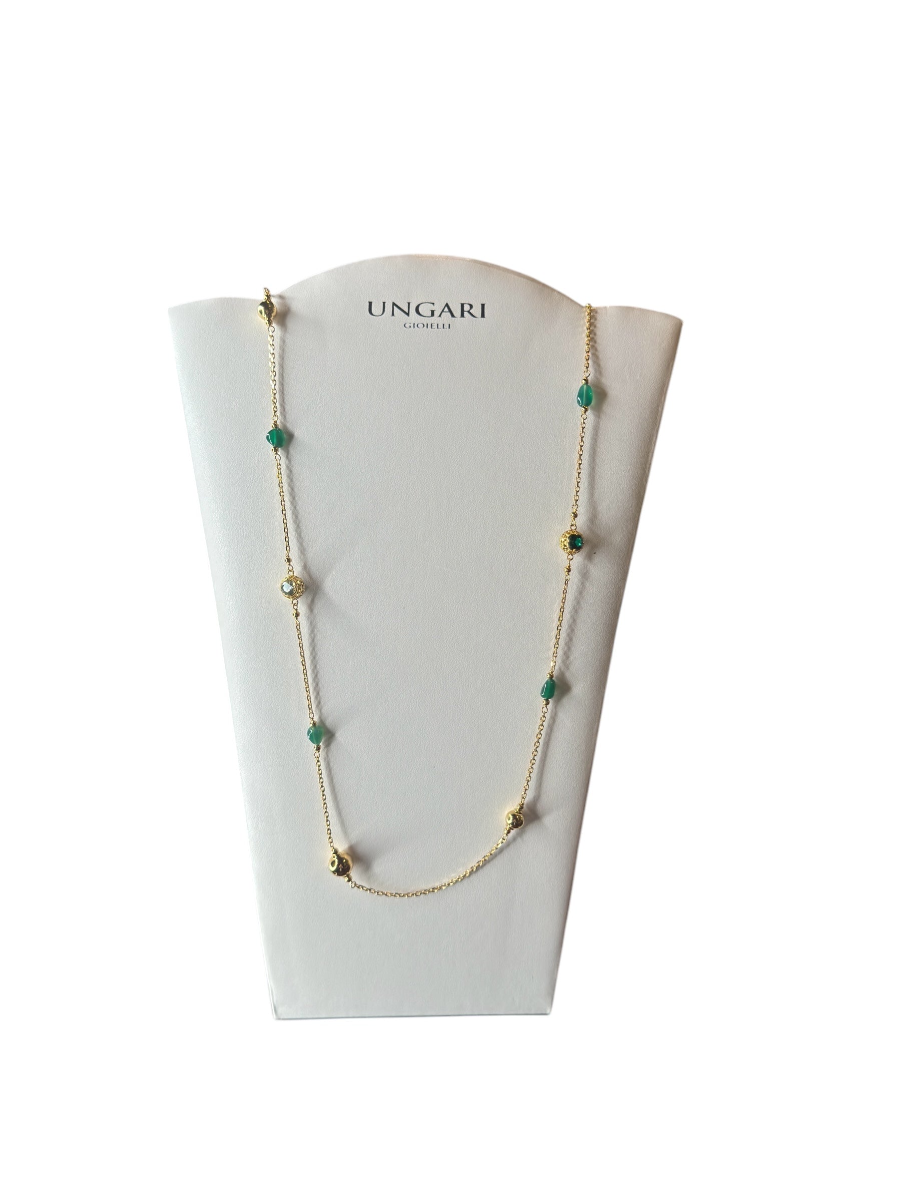 Langes Halsband aus vergoldeter Bronze mit grünen Steinen - DIAMANTEN CL 023