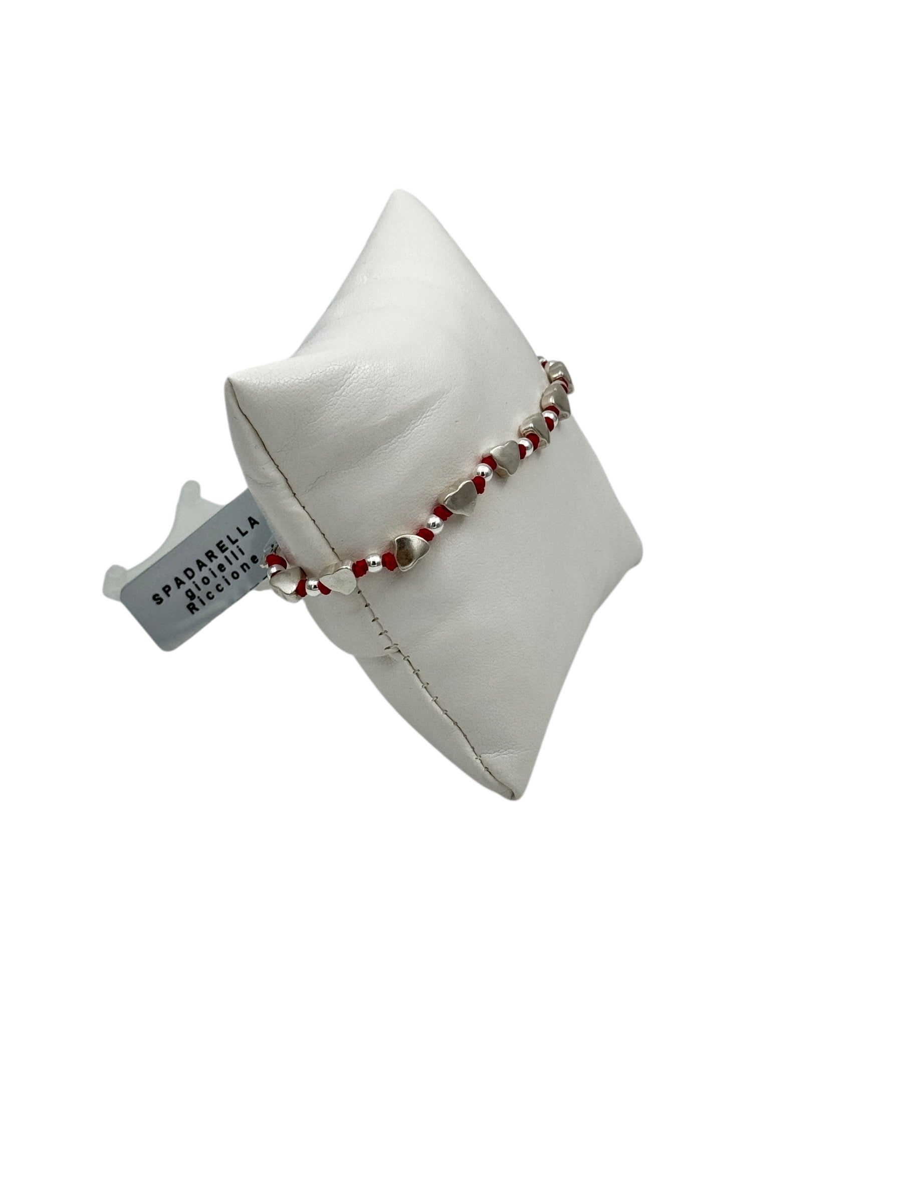 Bracciale Spadarella in argento, da donna, con cuori, colore rosso - SPBR60