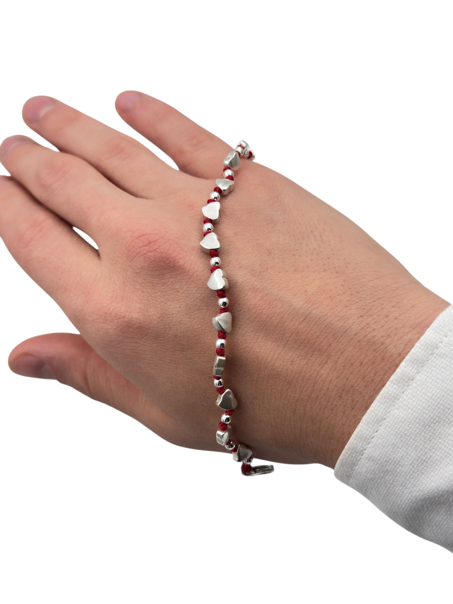 Bracciale Spadarella in argento, da donna, con cuori, colore rosso - SPBR60