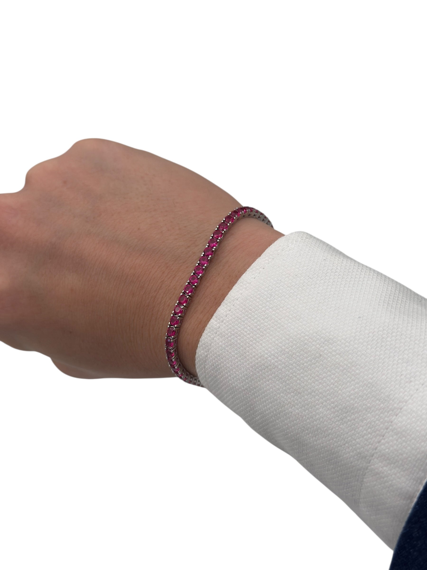 Bracciale tennis Spadarella in argento con zirconi rossi, 3mm, unisex - TEN3-rosso