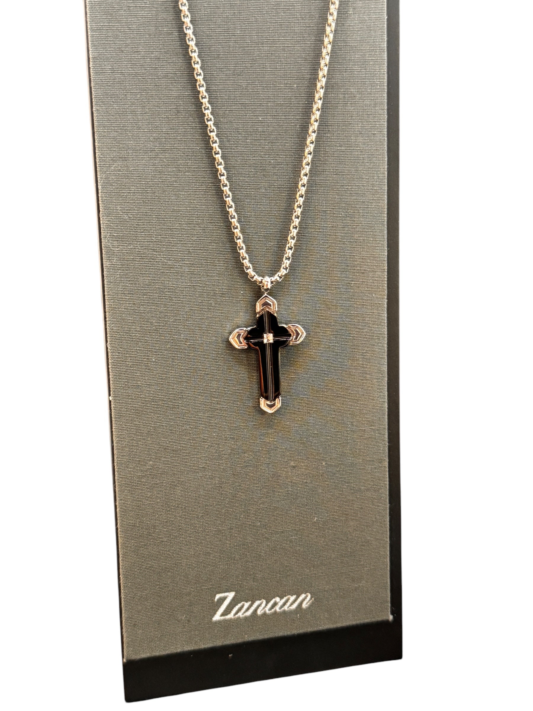 Zancan Men's Necklace with Steel Cross, Black PVD, and Central Zircon - EHC213