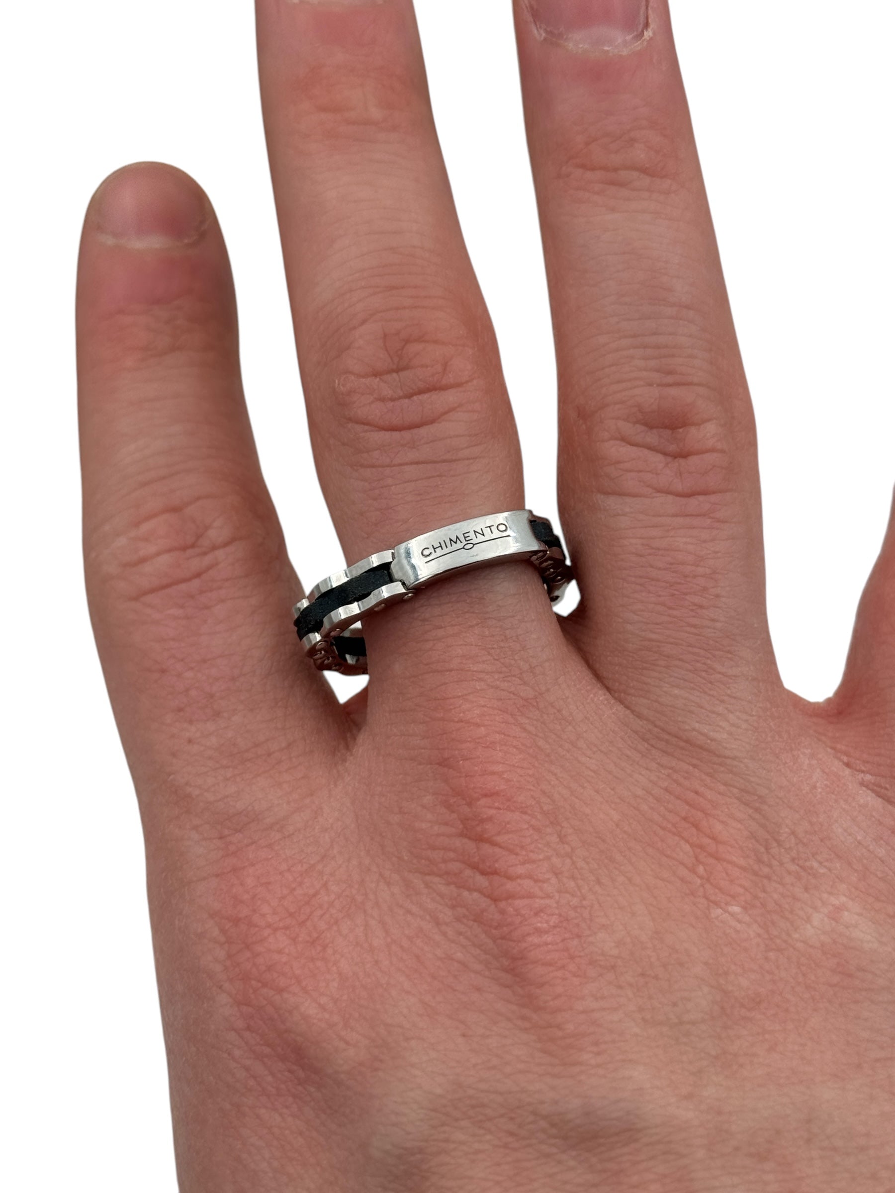 Anello Chimento da uomo in acciaio con resina nera - 82117801