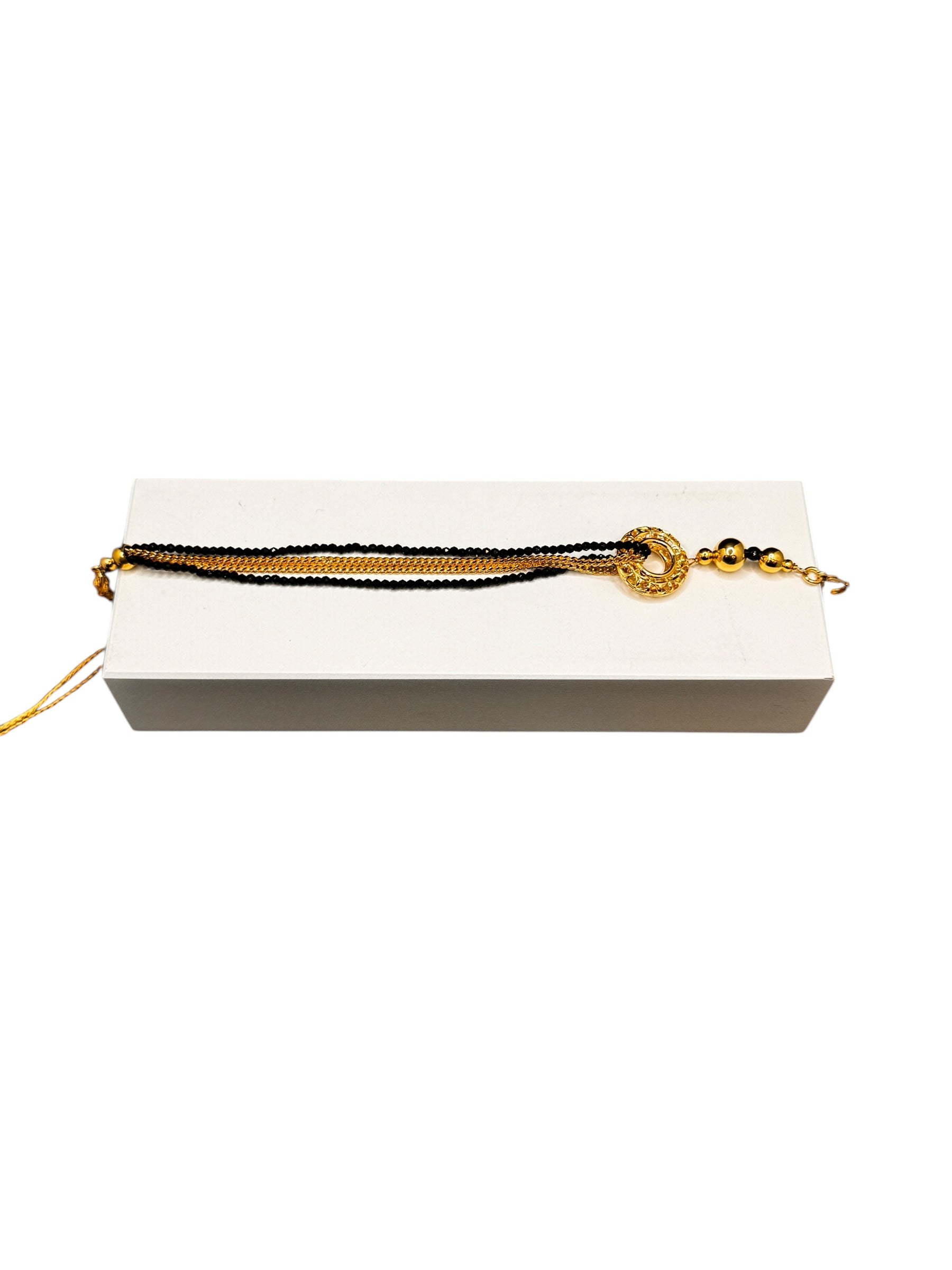 Vierreihiges Armband aus vergoldeter Bronze mit schwarzen Steinen - FIRENZE BR 048