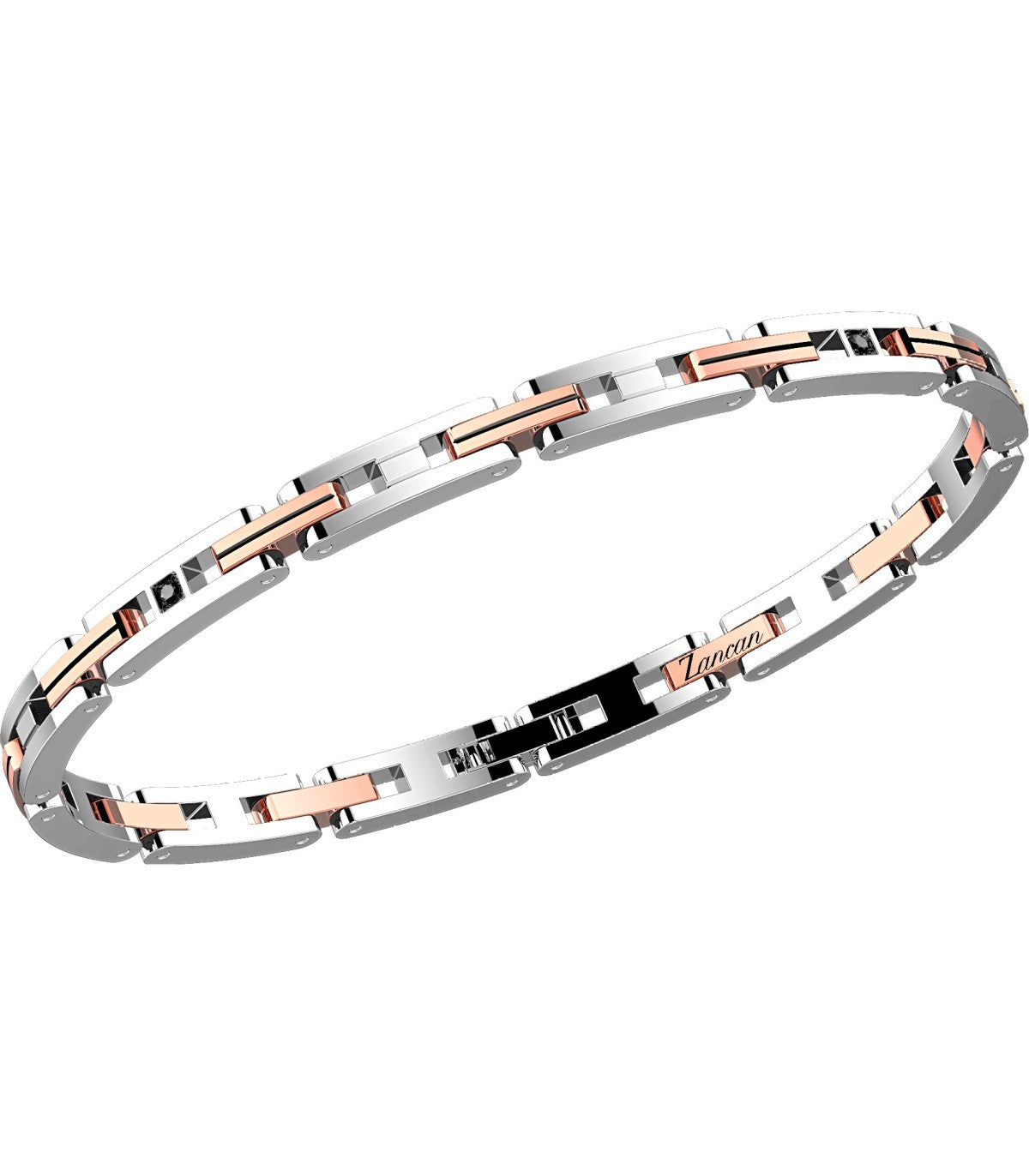 Bracciale Zancan in Acciaio bicolore e zircone nero centrale - EHB138