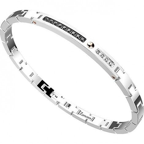 Zancan-Armband aus Stahl mit zentraler Plakette mit schwarzen und weißen Zirkoniasteinen – EHB169