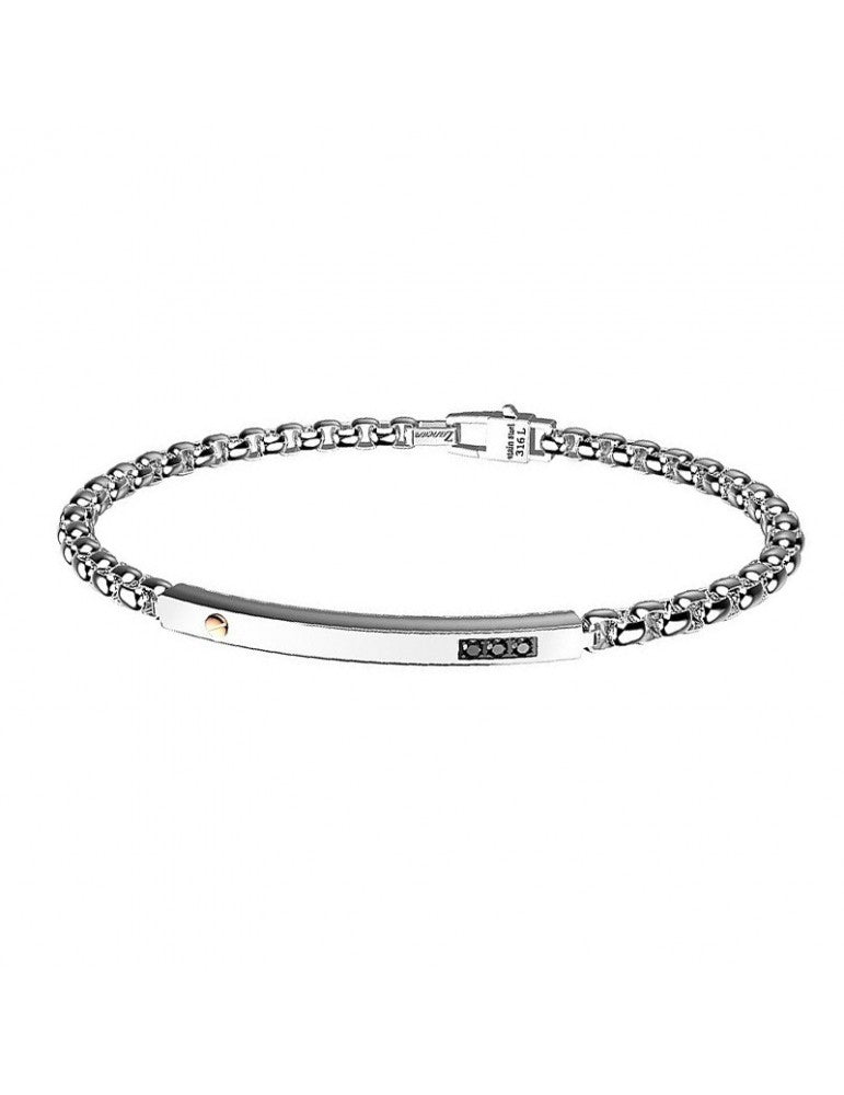 Zancan-Armband aus Stahl mit Mittelplatte, besetzt mit 3 schwarzen Zirkoniasteinen – EHB178
