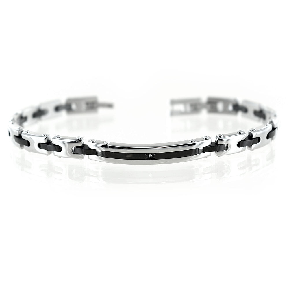 Bracciale Zancan da uomo in acciaio e PVD nero con zircone centrale - EHB212