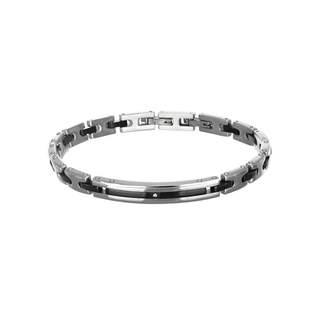 Bracciale Zancan da uomo in acciaio e PVD nero con zircone centrale - EHB212