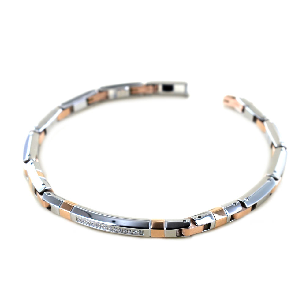 Bracciale Zancan da uomo in acciaio e PVD rosa con zirconi bianchi - EHB283