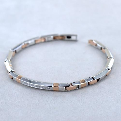 Bracciale Zancan da uomo in acciaio e PVD rosa con zirconi bianchi - EHB283