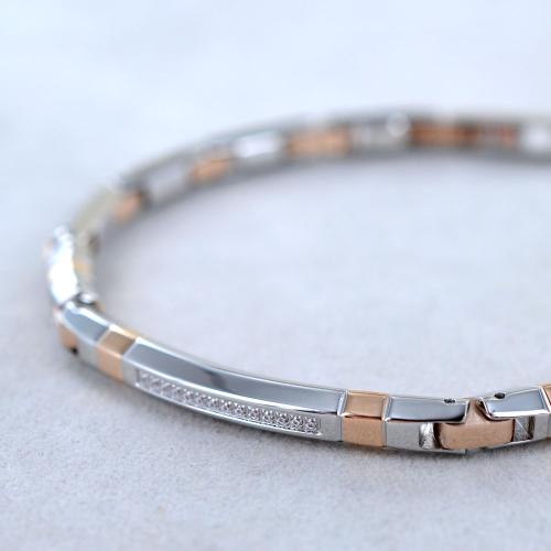 Bracciale Zancan da uomo in acciaio e PVD rosa con zirconi bianchi - EHB283