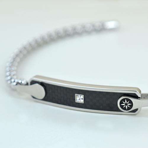 Zancan Herrenarmband aus Stahl mit schwarzem PVD-Mittelschild und weißem Zirkon – EHB390
