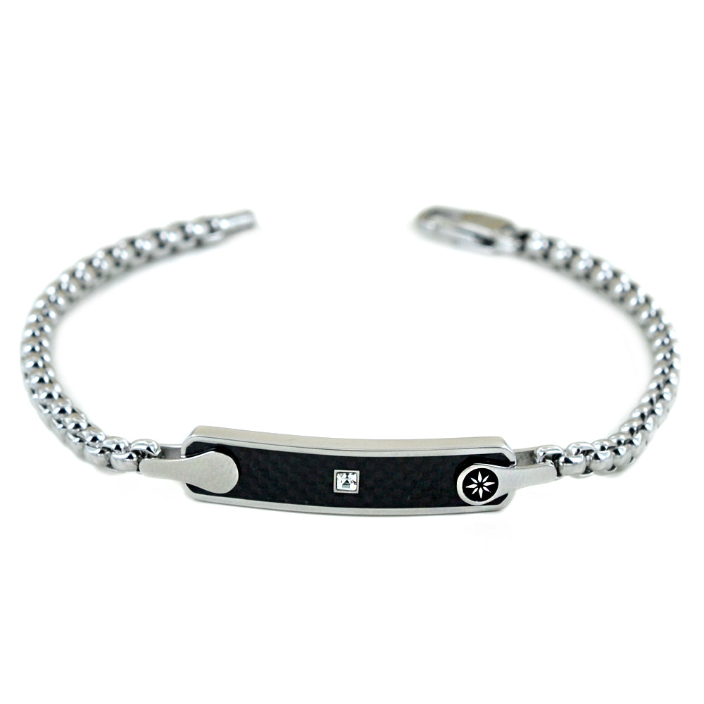 Zancan Herrenarmband aus Stahl mit schwarzem PVD-Mittelschild und weißem Zirkon – EHB390