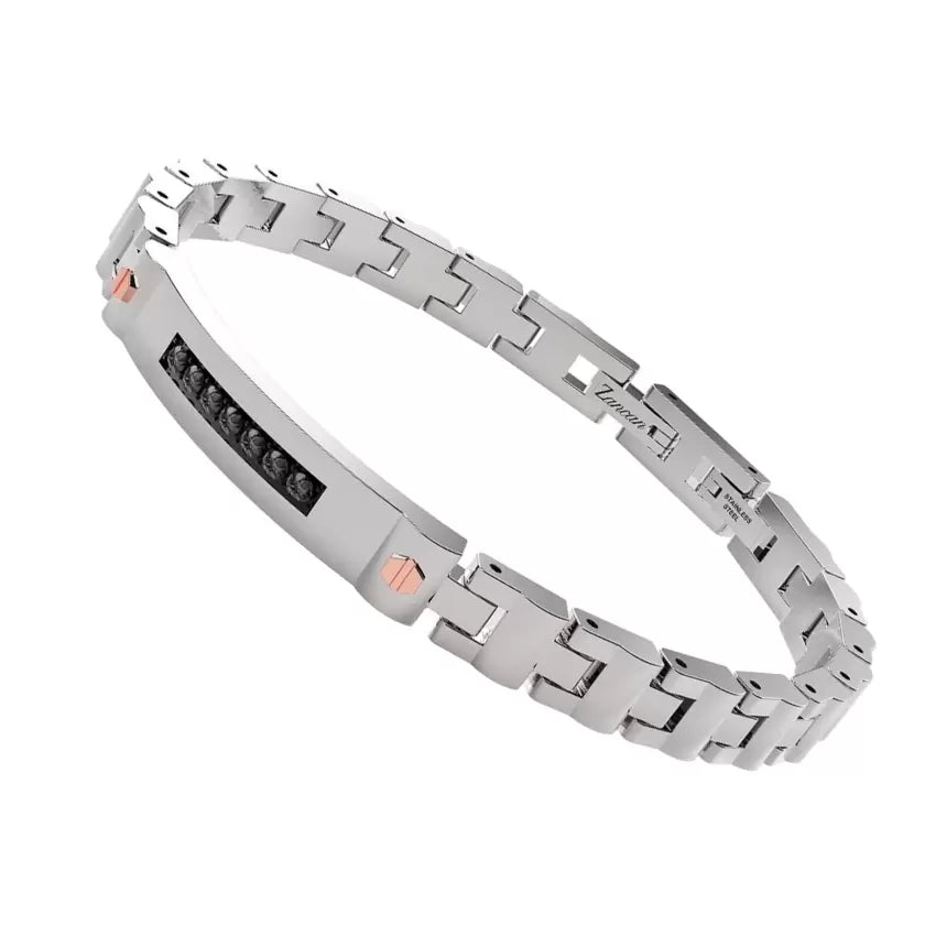 Bracciale da Uomo Zancan in Acciaio, con targa centrale rivestita da zirconi neri - EHB408