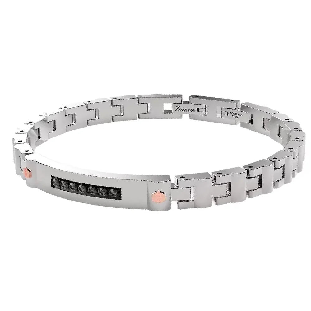 Bracciale da Uomo Zancan in Acciaio, con targa centrale rivestita da zirconi neri - EHB408
