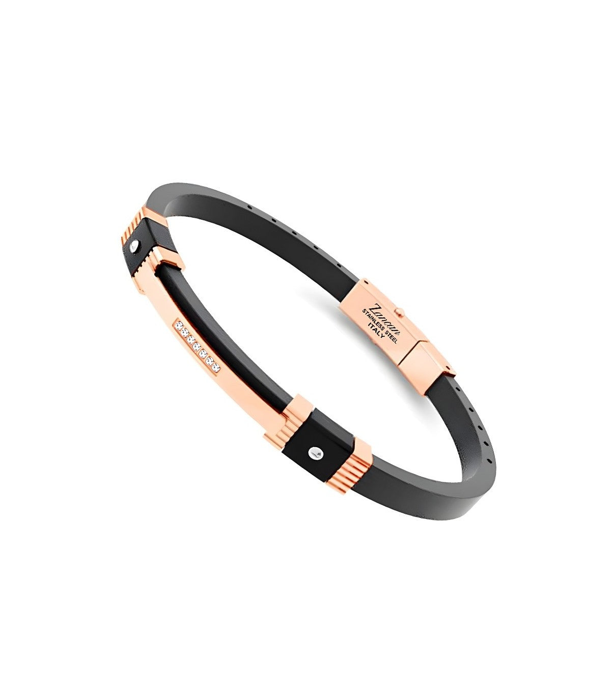 Bracciale da uomo Zancan in acciaio rosé e silicone con spinelli - EHB420