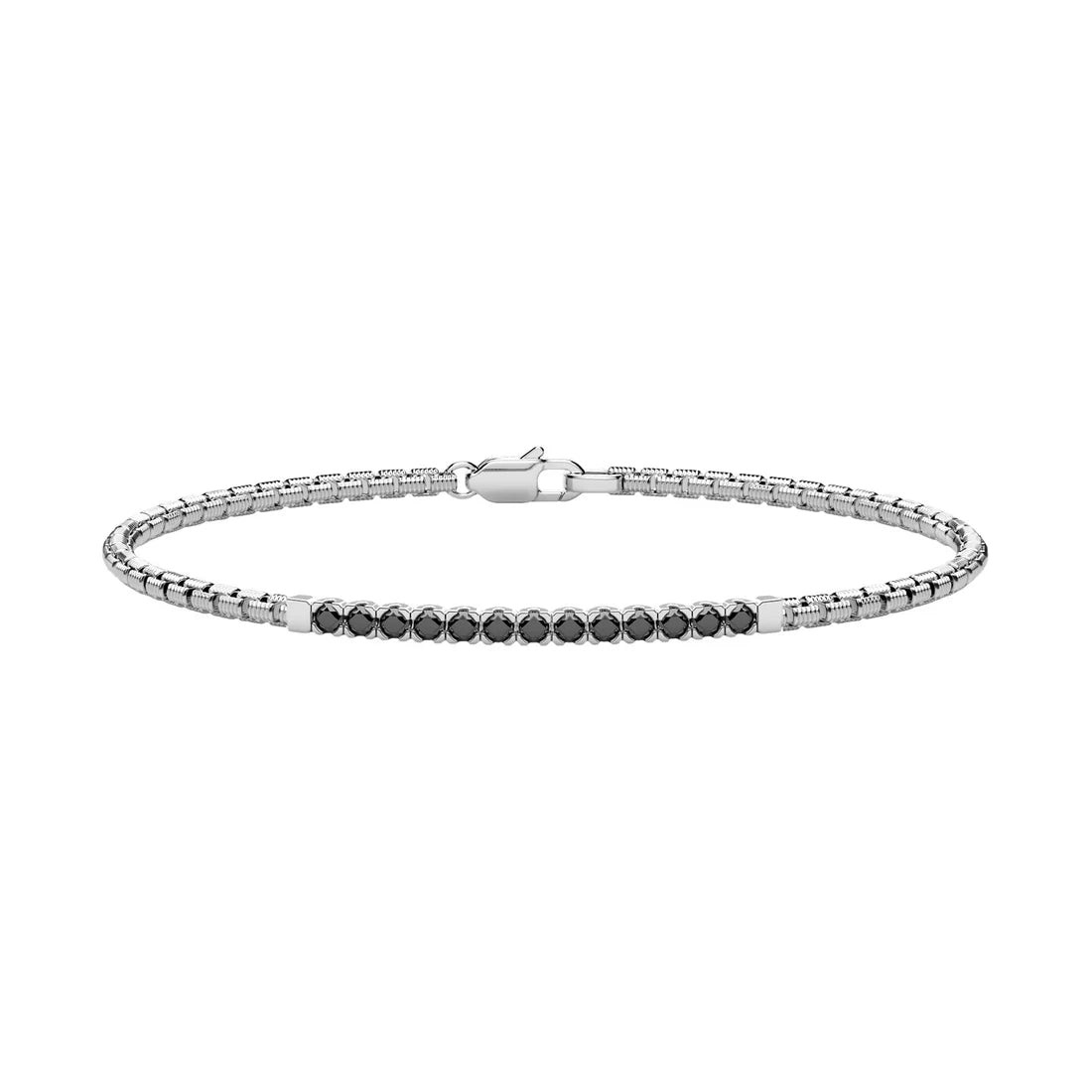 Bracciale Zancan da uomo in argento, semirigido mezzo tennis con spinelli neri - ESB381-NE