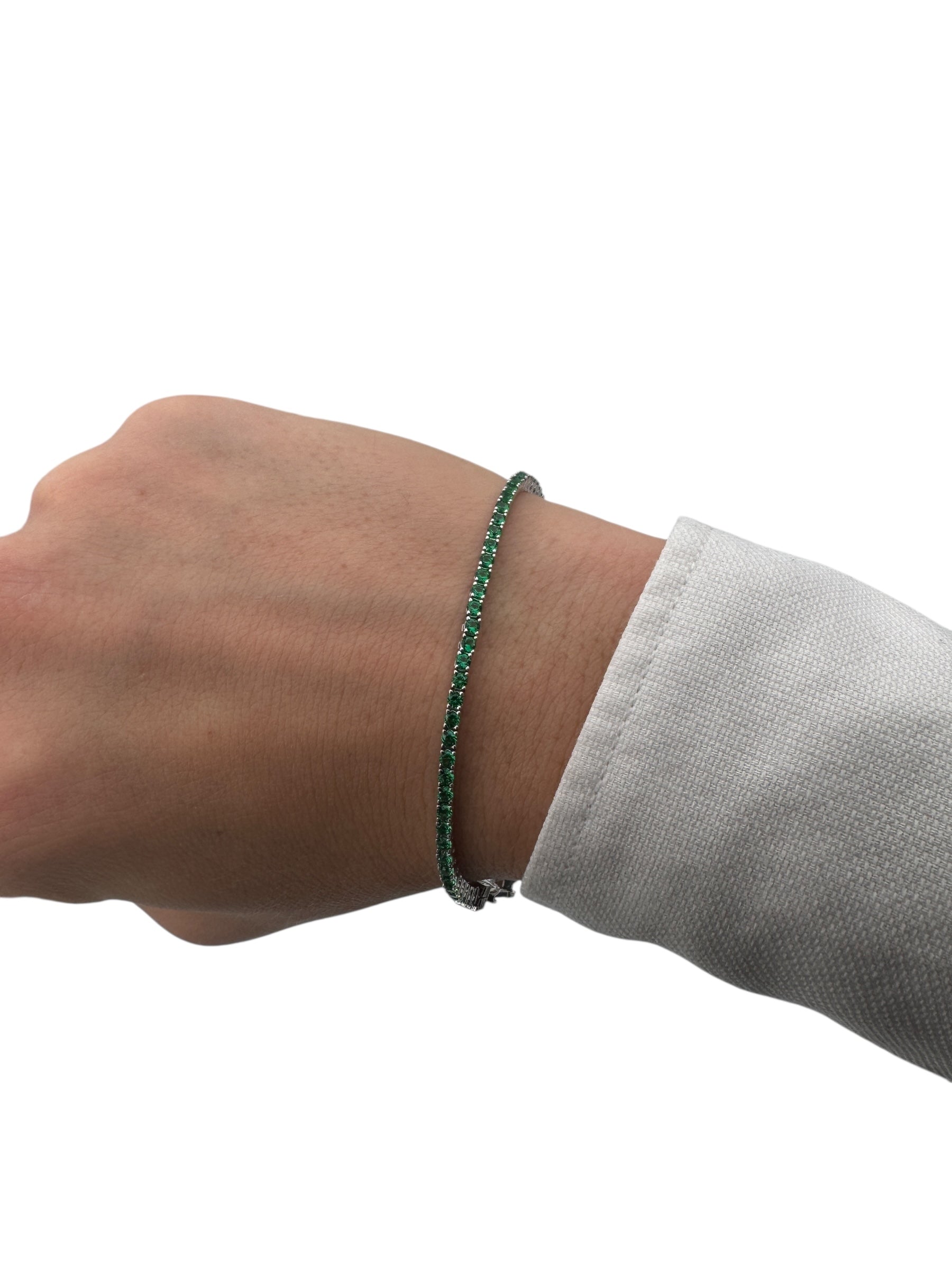 Bracciale tennis Spadarella in argento con zirconi verdi, 2mm, da uomo - TEN2-Verde
