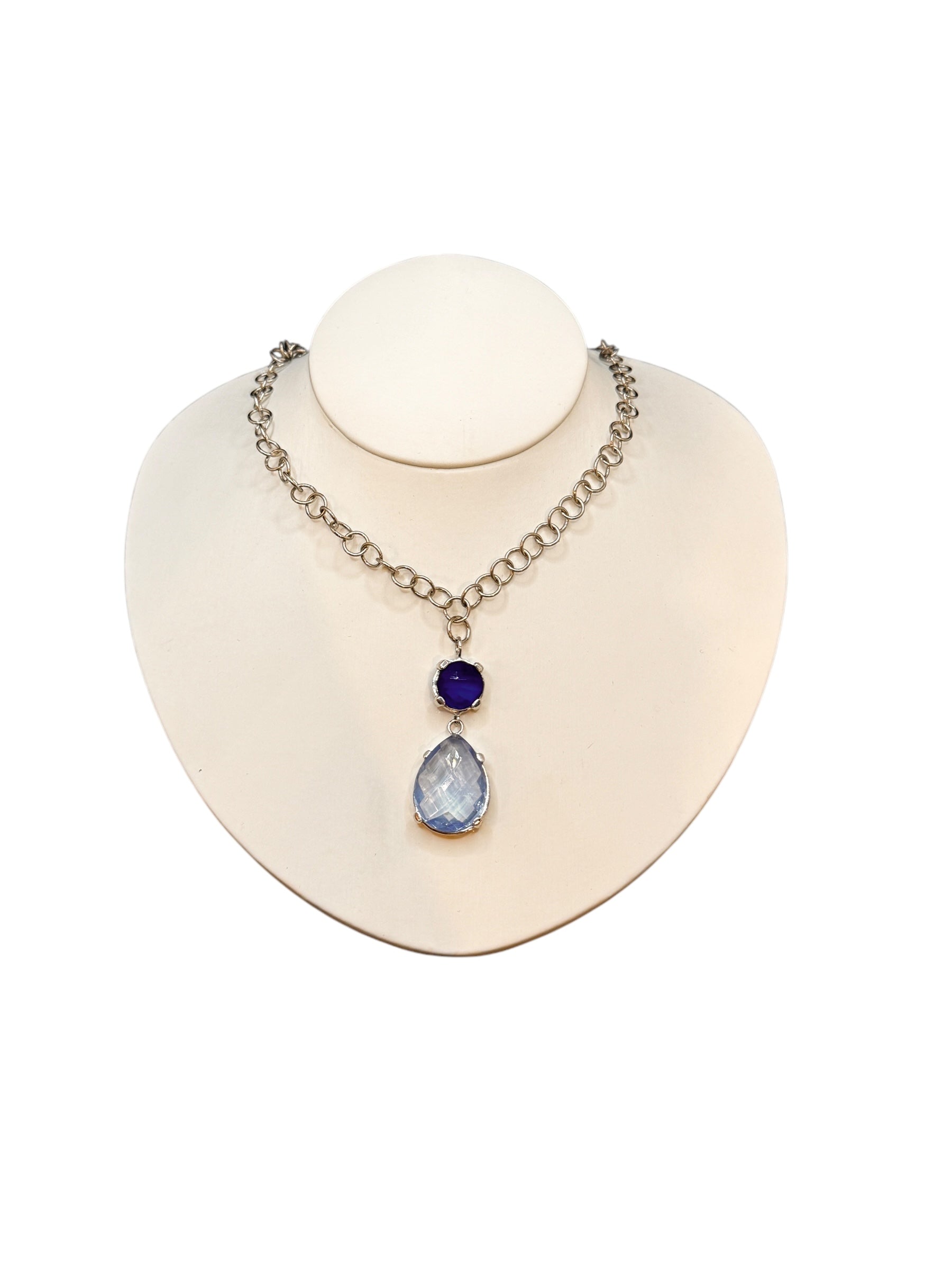 LABRIOLA SILBERKETTE MIT BLAUEM SPINELL UND BLAUEM AQUAMARIN-STEIN - AG1067/B
