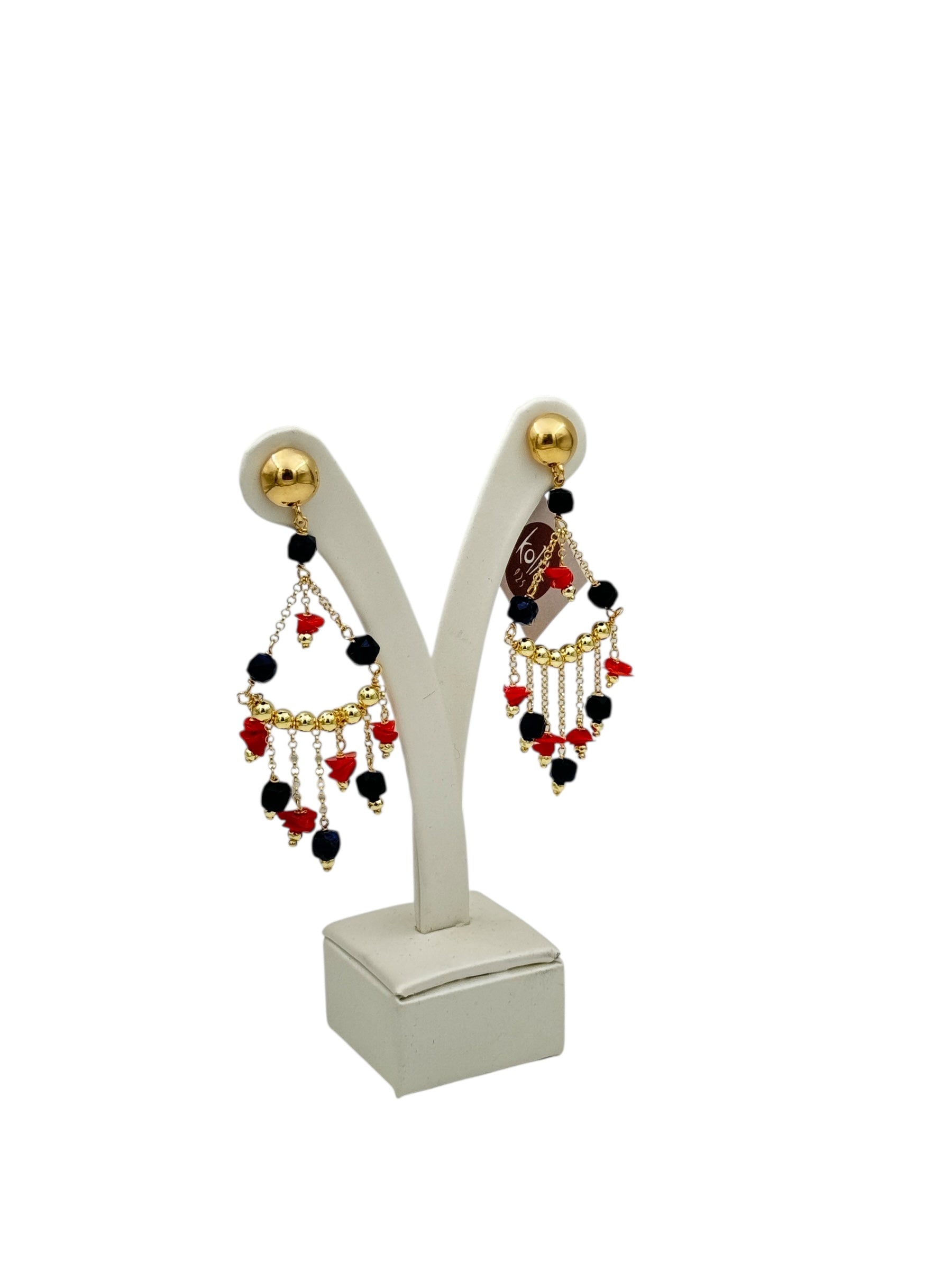 Koliè 925 - Orecchini pendenti in argento dorato con corallo - OR NERES 11