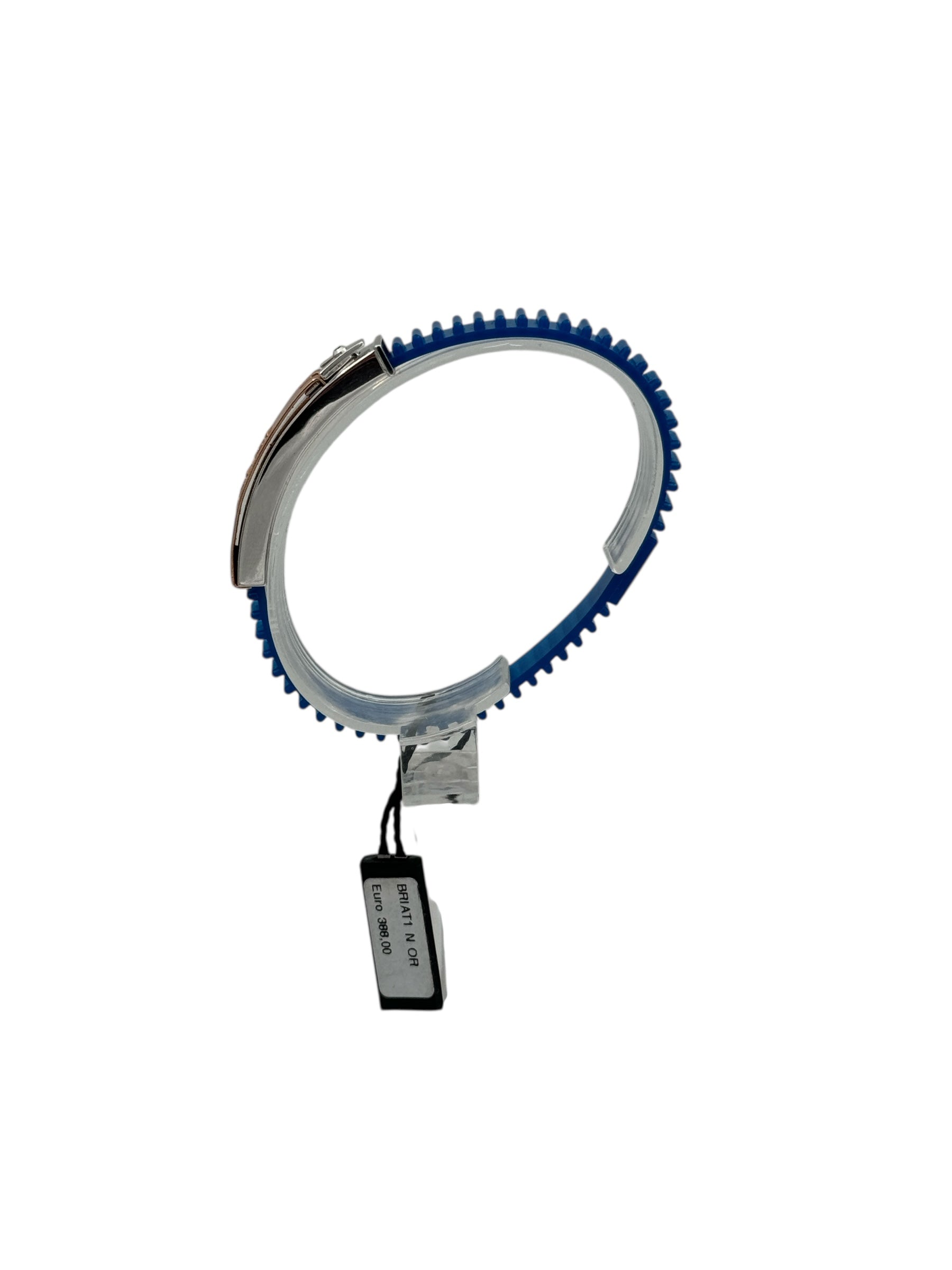 Bracciale Arkano in caucciù, colore azzurro, in acciaio 316L e placchetta centrale rivestita di oro rosa 18kt - BRIAT1 N OR
