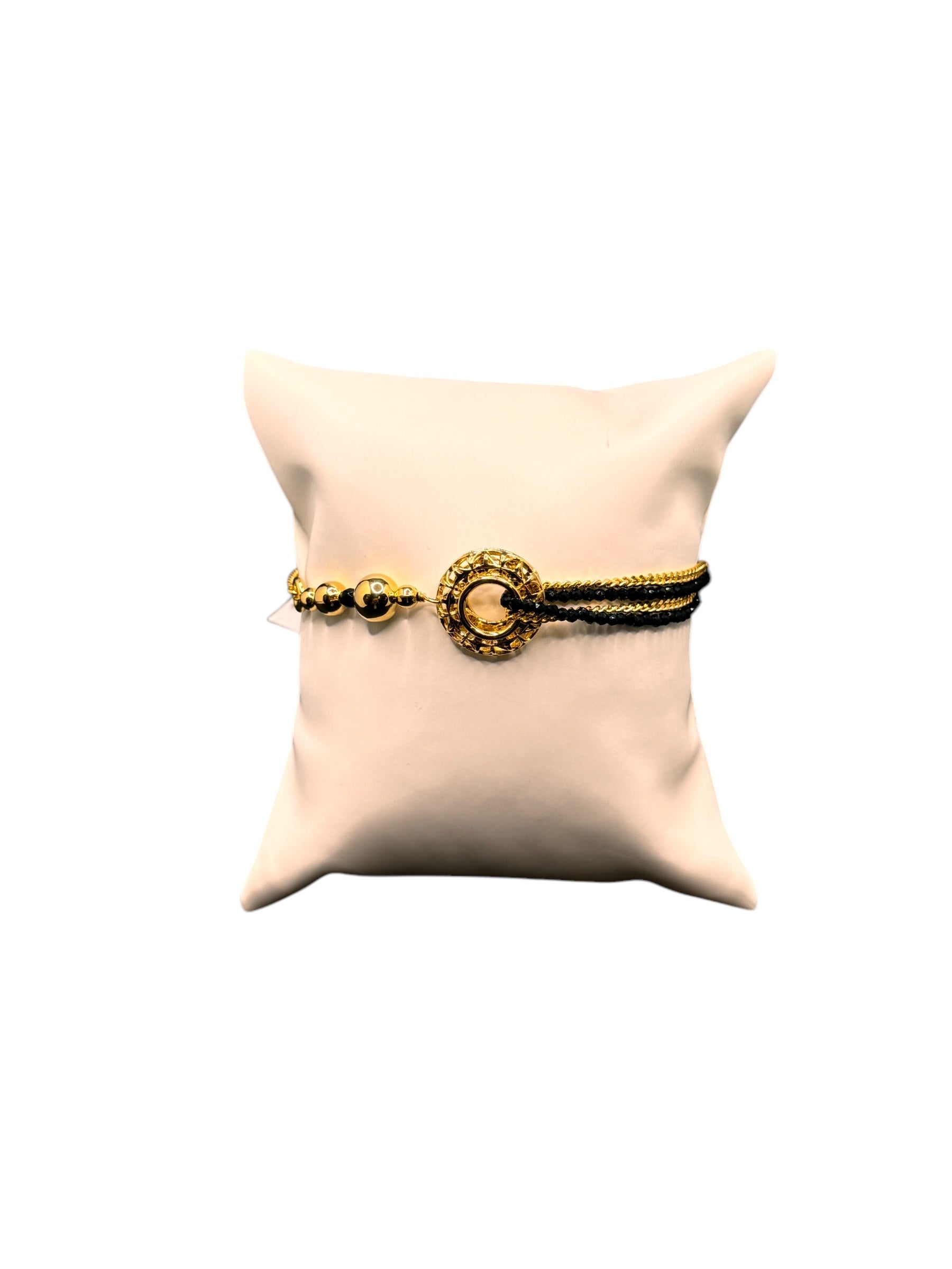 Mehrreihiges Armband aus vergoldeter Bronze mit schwarzen Steinen - FIRENZE BR 043