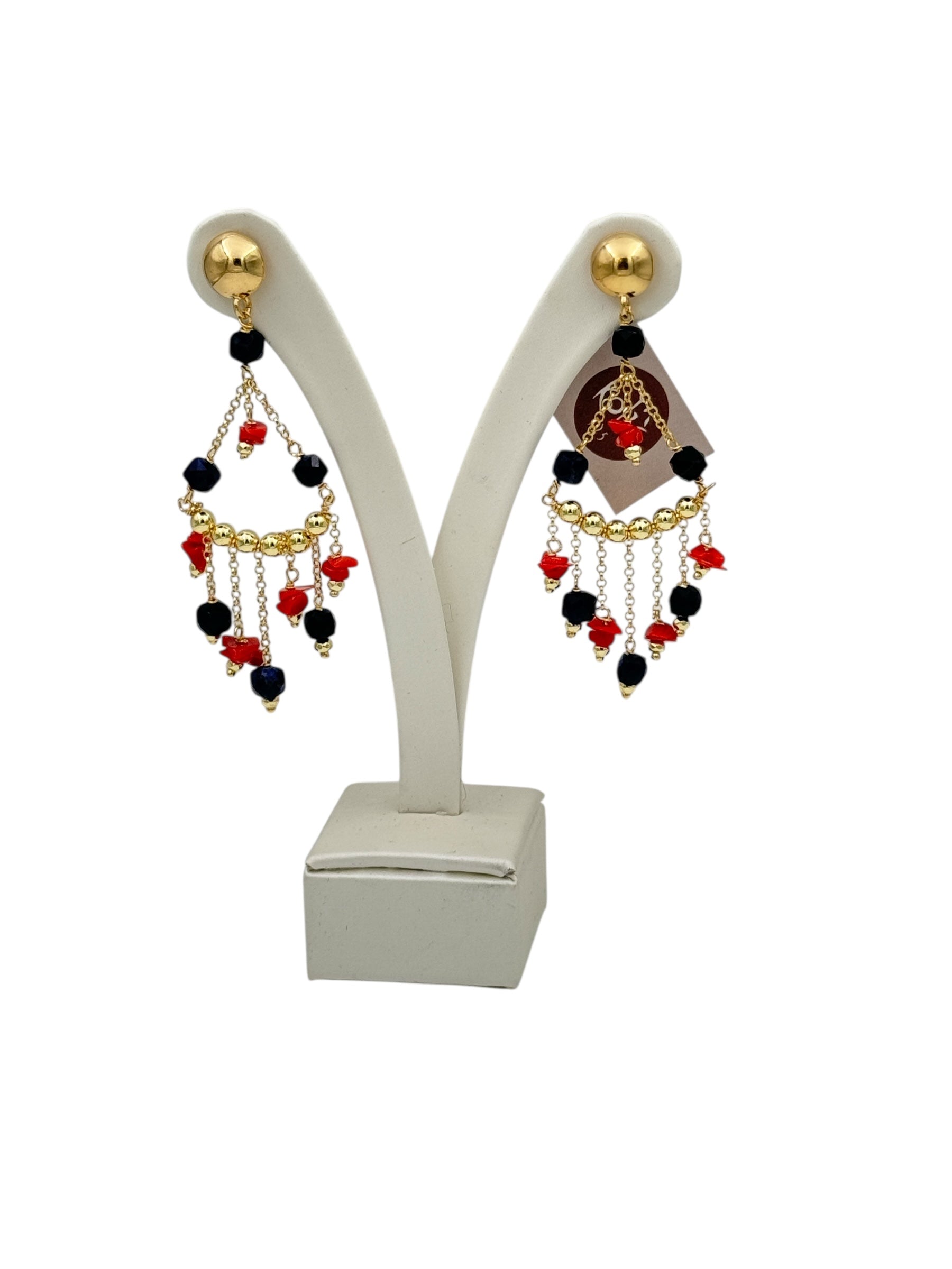 Koliè 925 - Orecchini pendenti in argento dorato con corallo - OR NERES 11