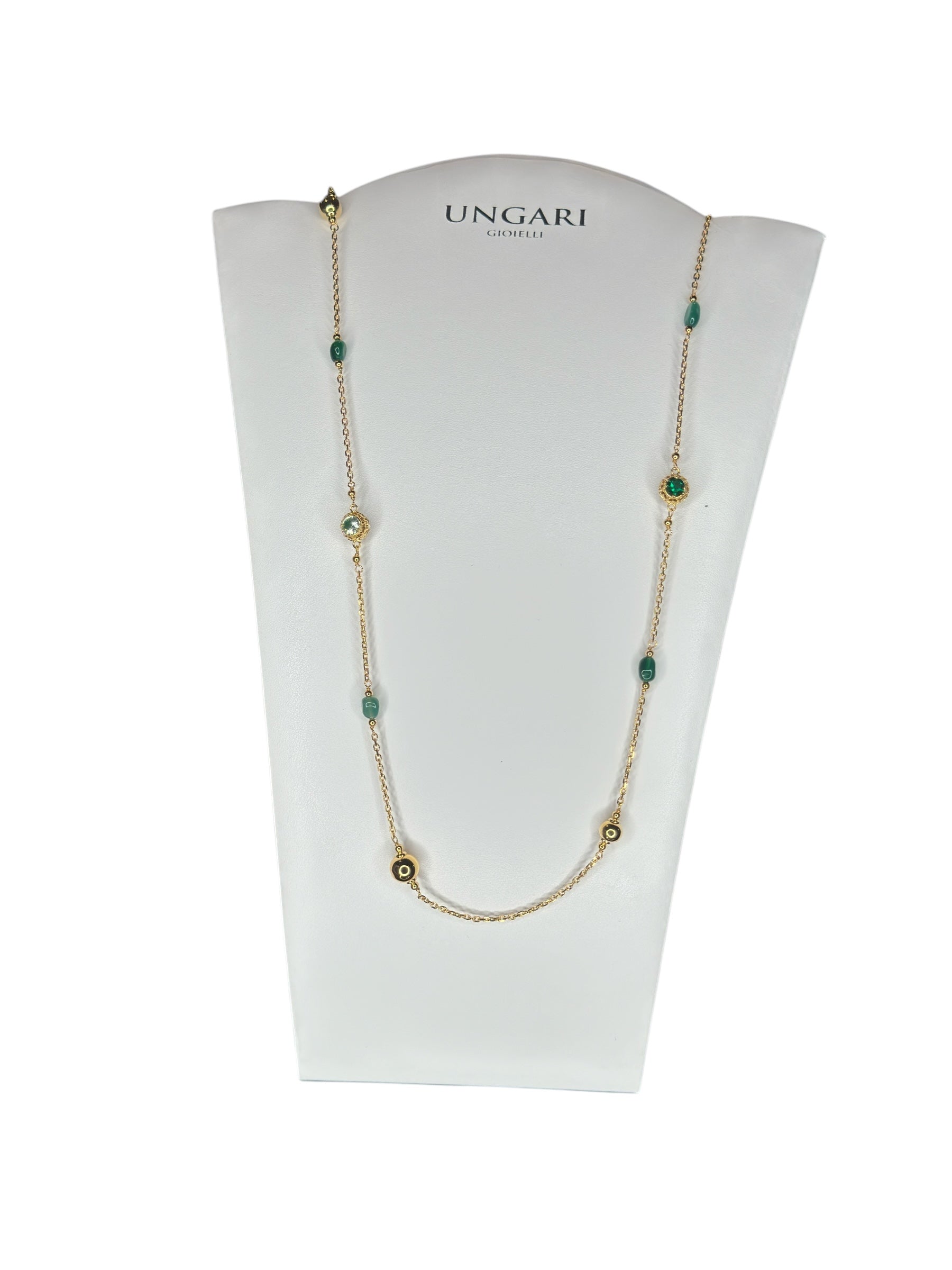 Langes Halsband aus vergoldeter Bronze mit grünen Steinen - DIAMANTEN CL 023